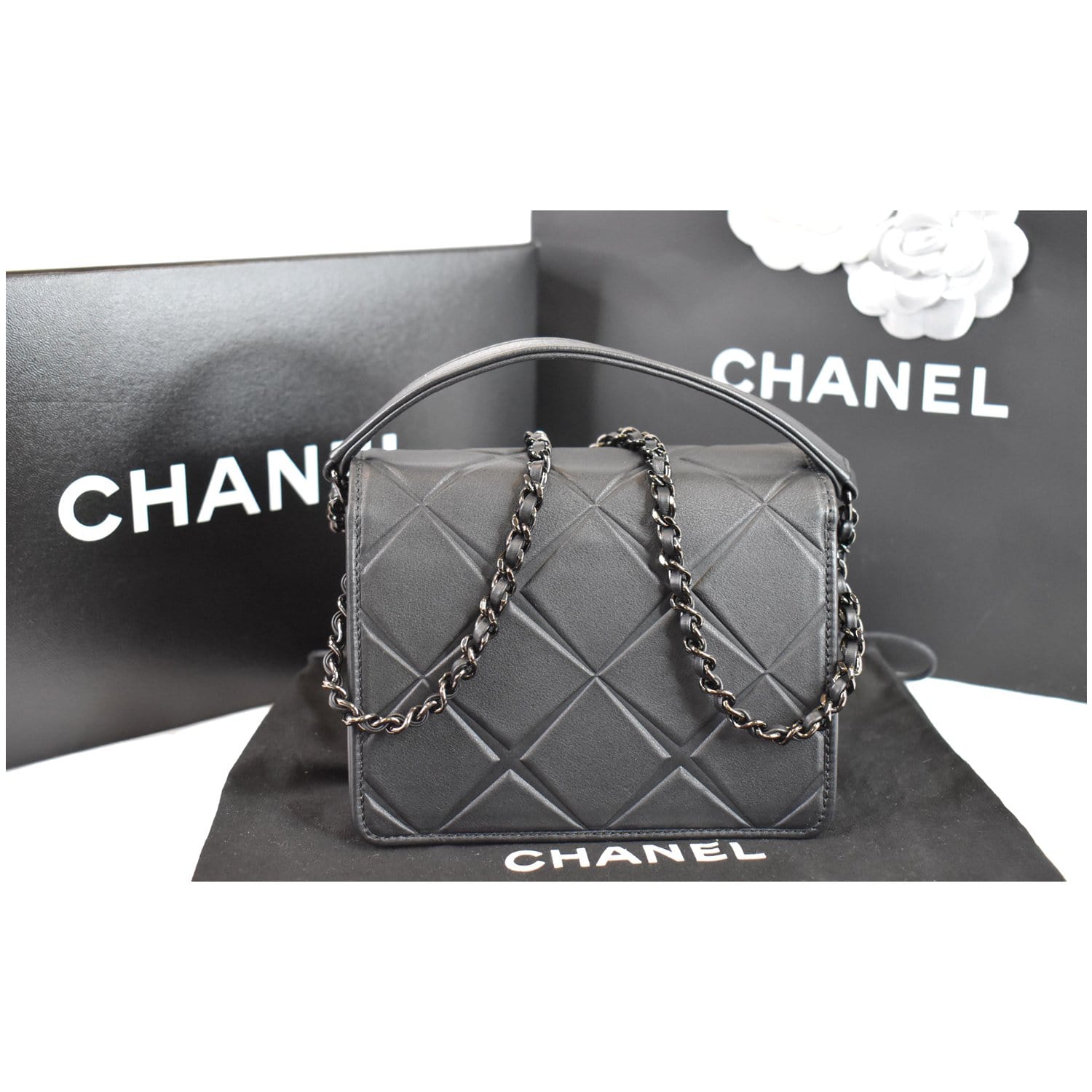 Chanel Propeller Flap Calfskin Shoulder Bag Leather Black