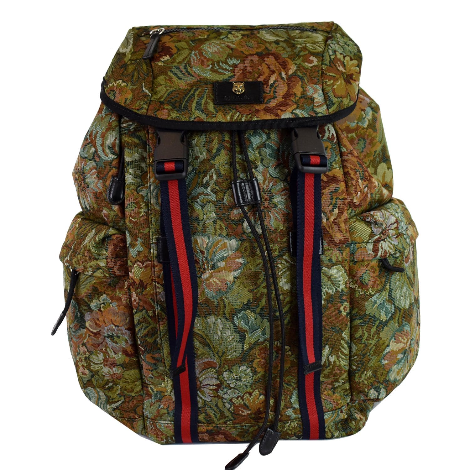 Gucci Floral Brocade Backpack Bag Multi Leather Green