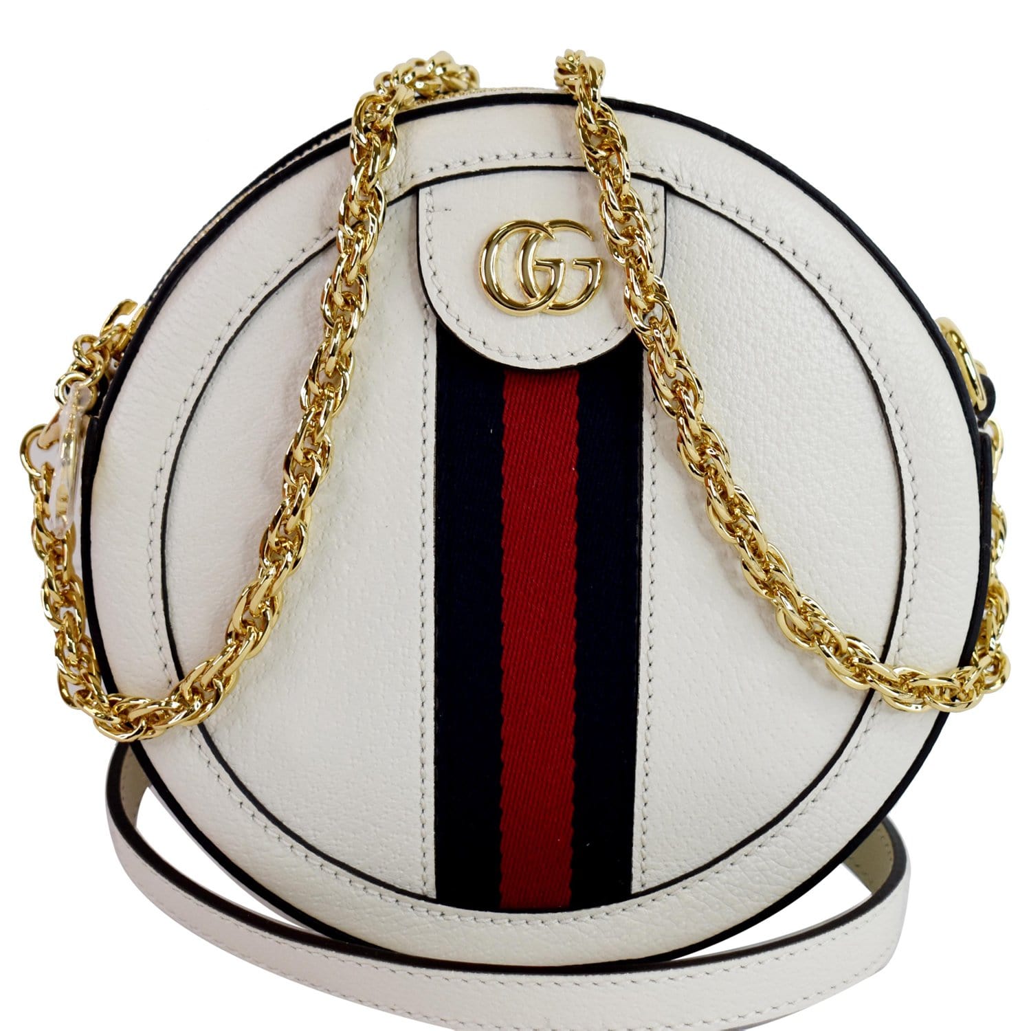 Gucci Ophidia Round Web Crossbody Bag Leather White