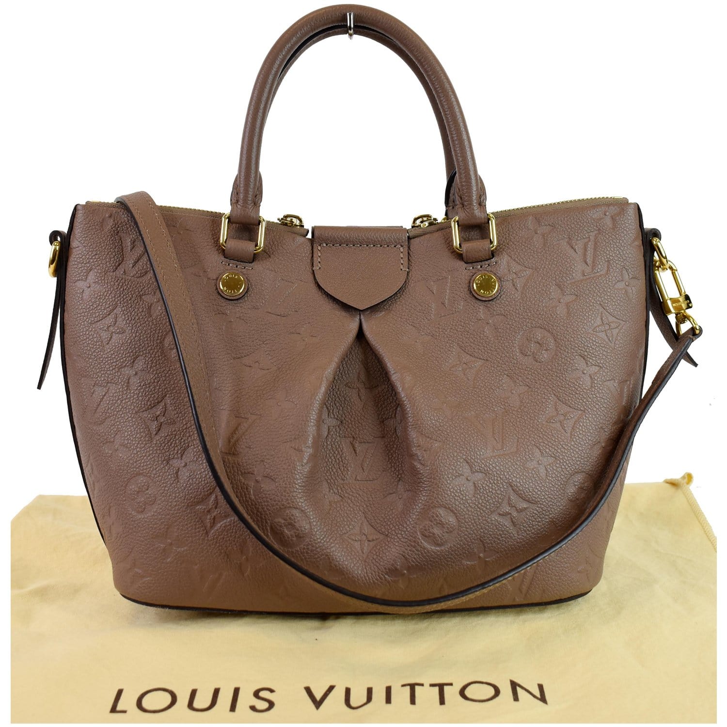 Louis Mazarine Pm Empreinte Shoulder Bag Taupe Monogram
