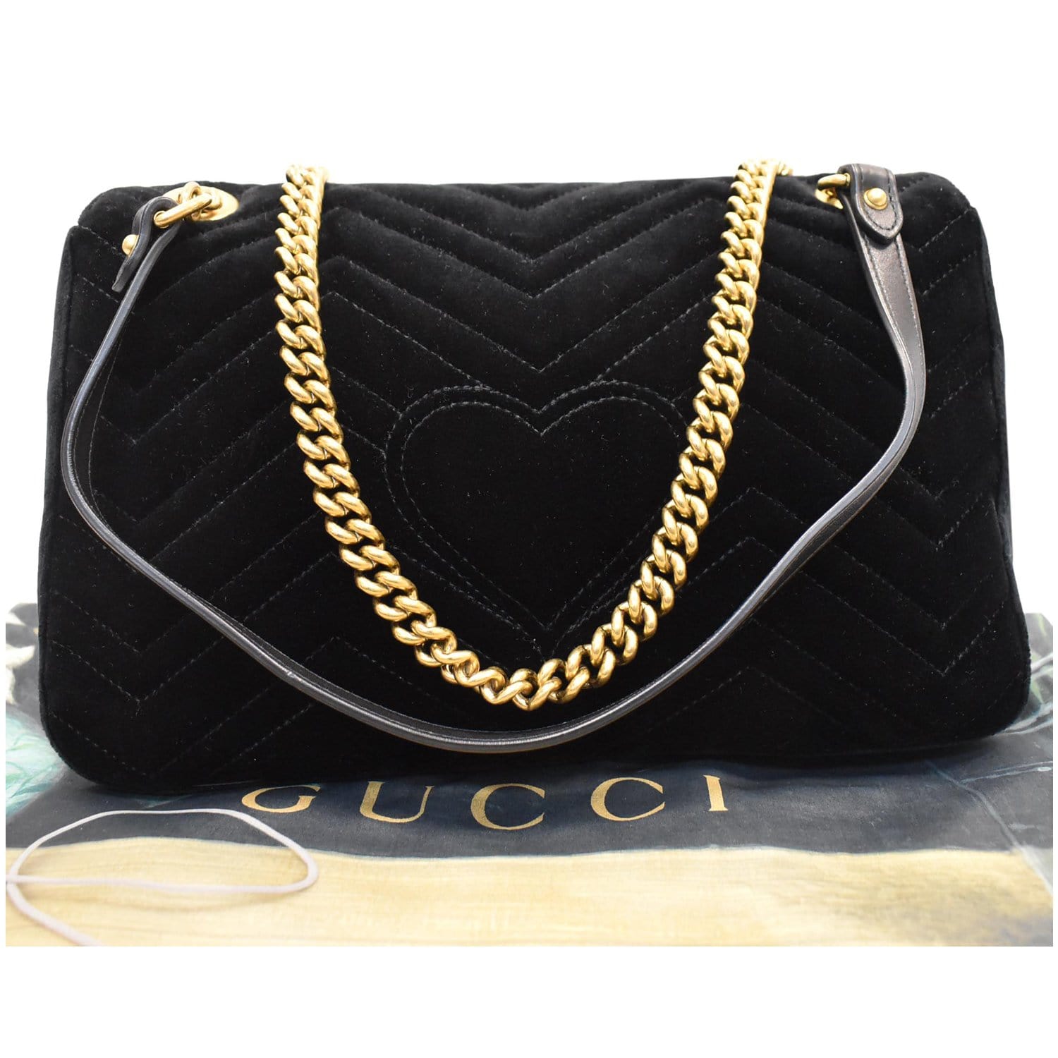 Gucci Blind For Love Marmont Embroidered Velvet Shoulder Black Shoulder Bag
