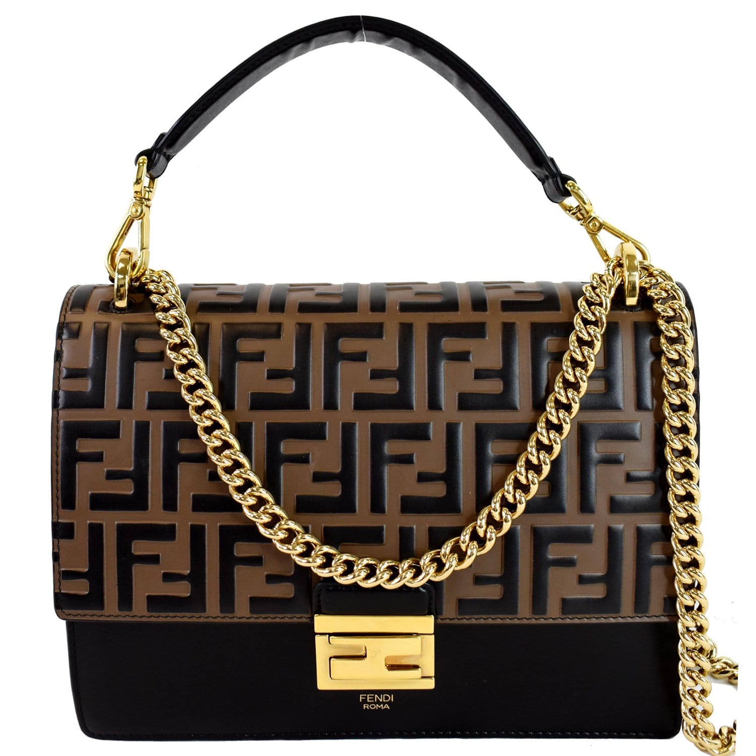 Fendi Kan Ff Embossed Crossbody Bag Leather Brown