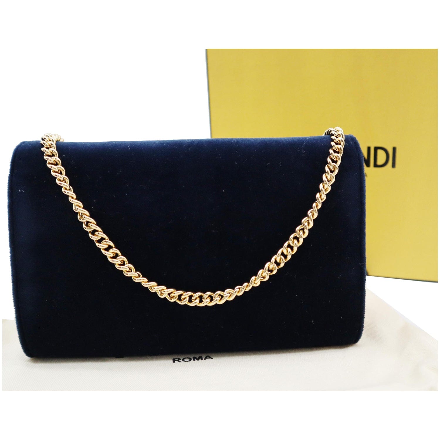 Fendi Velvet Wallet On Crossbody Bag Dark Blue Chain