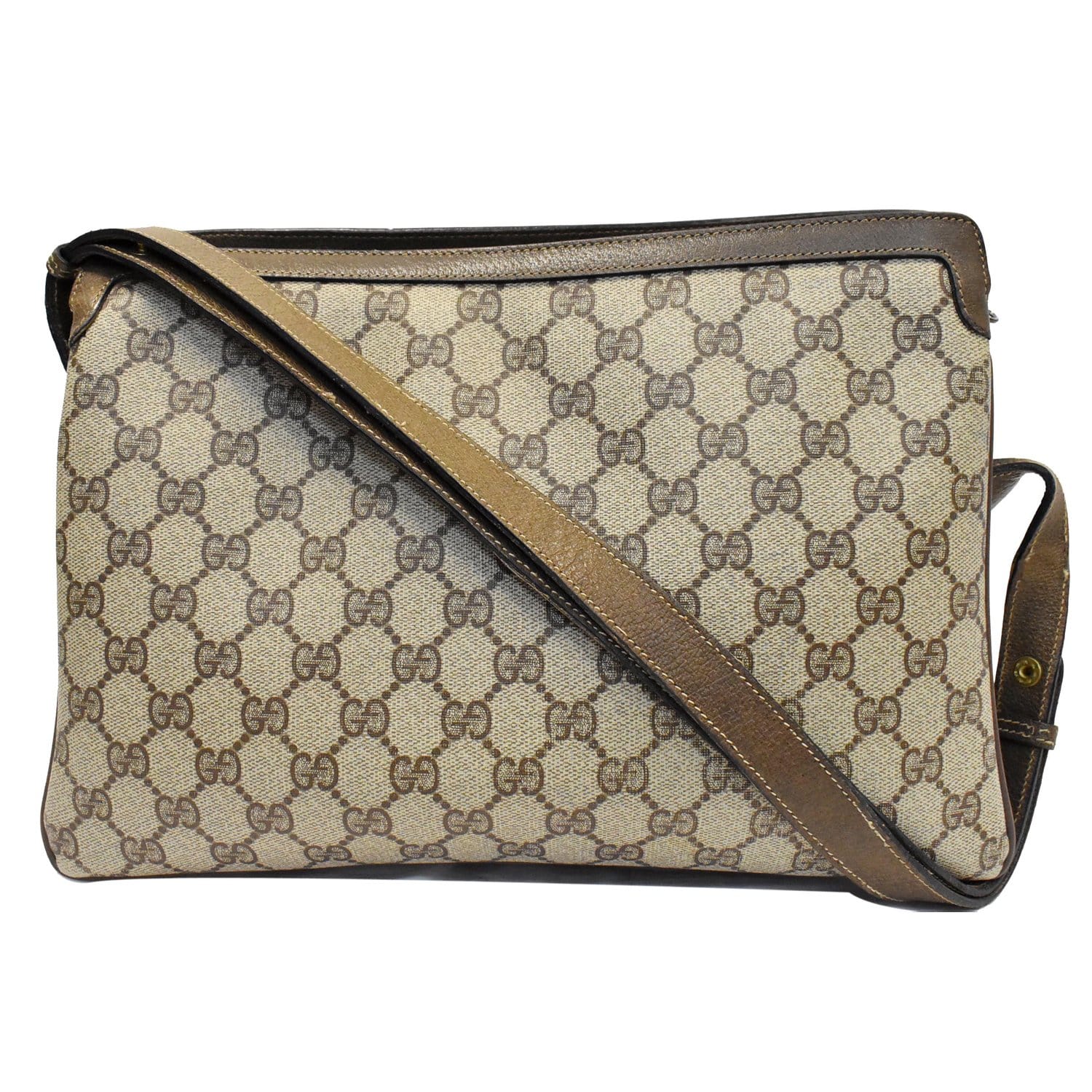 Gucci Web Detail Shoulder Bag Canvas Beige