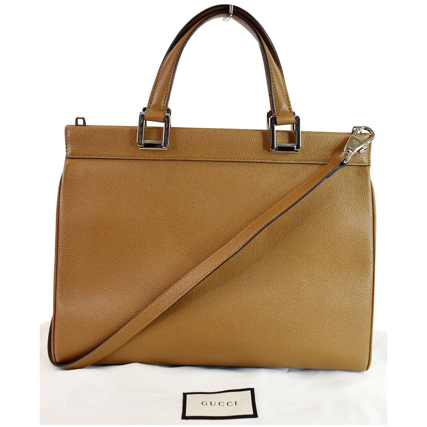 Gucci Zumi Grainy Top Handle Bag Taupe Leather Medium Shoulder Bag
