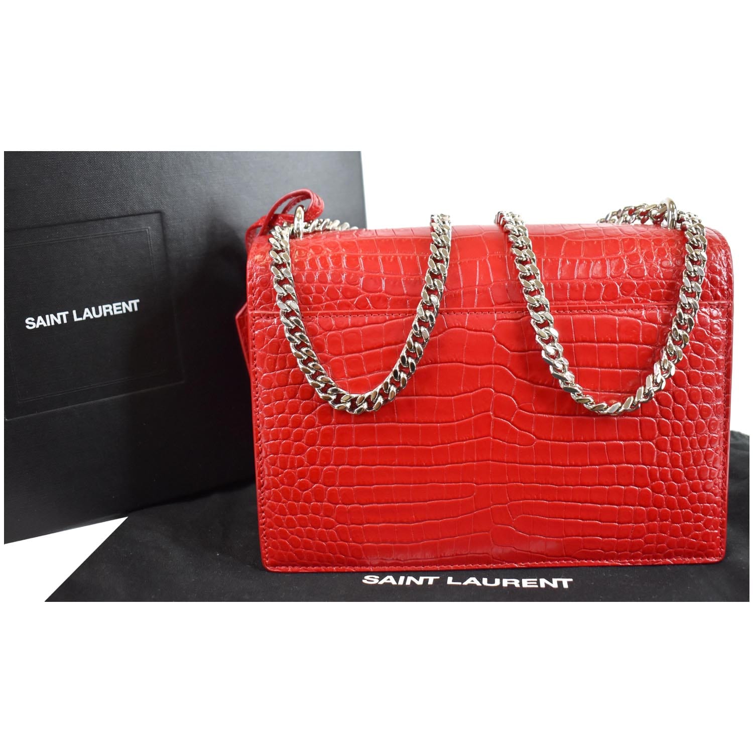 YSL Saint Laurent Saint Sunset Crocodile Crossbody Bag Leather Red