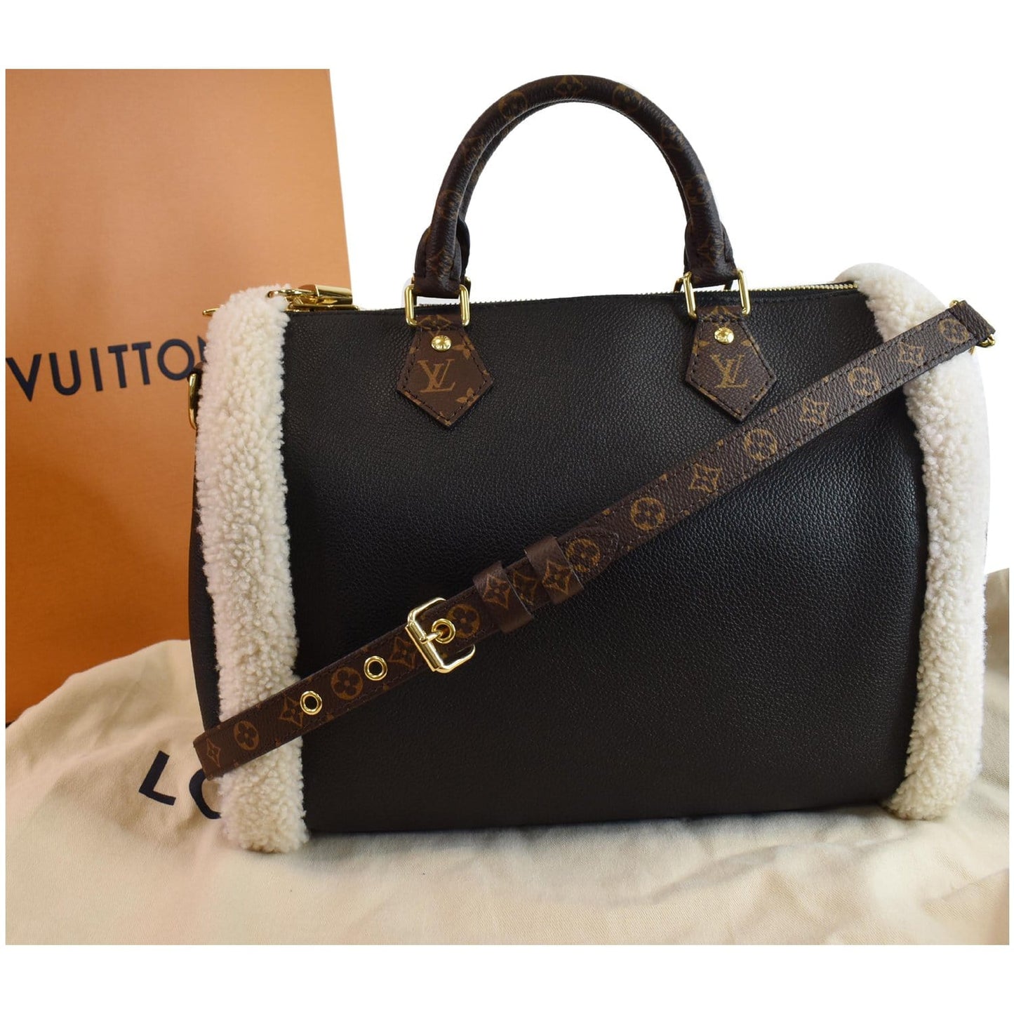 Louis Speedy Bandouliere Shoulder Bag Canvas Monogram Bag Black