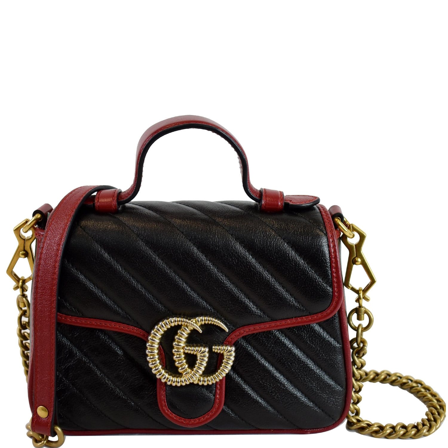 Gucci Marmont Top Handle Shoulder Bag Cerise Black Mini