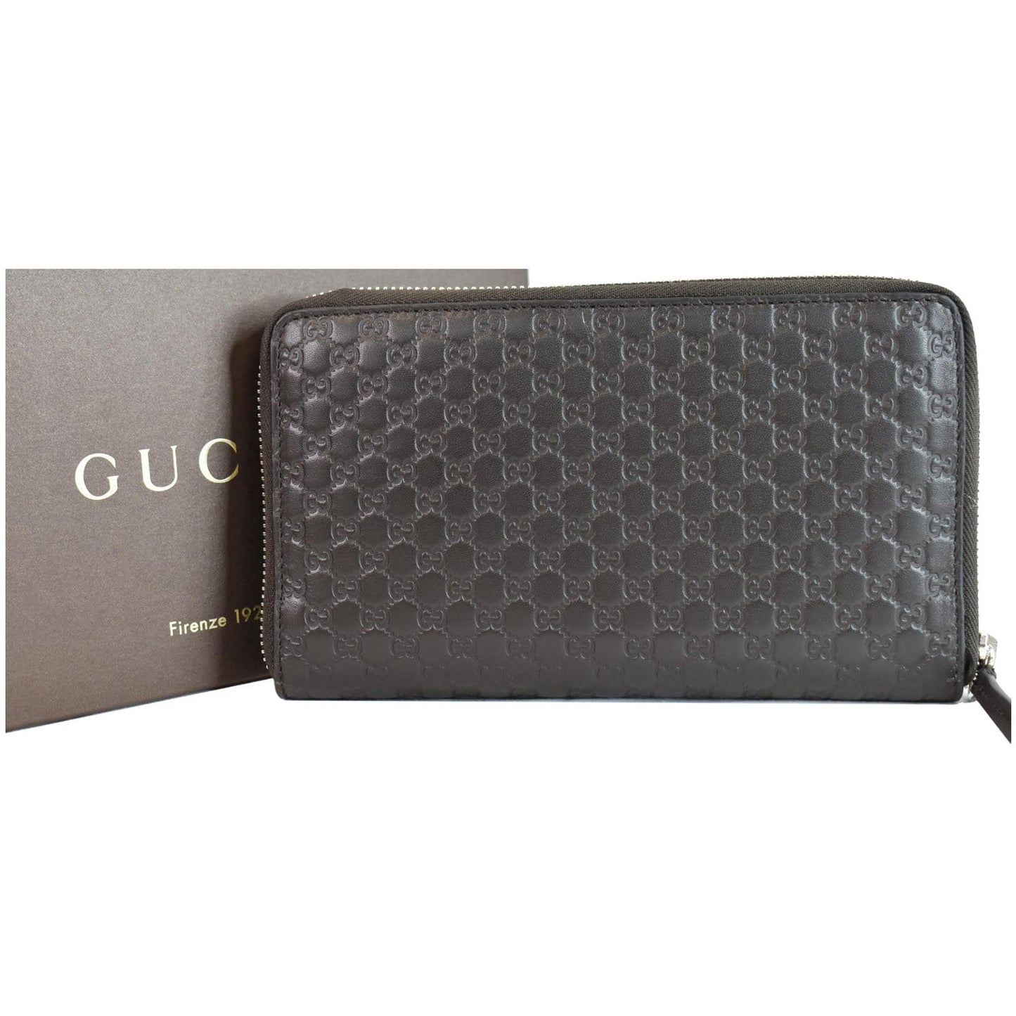 Gucci Micro ssima Zip Around Xl Wallet Dark Leather Brown Clutch Bag