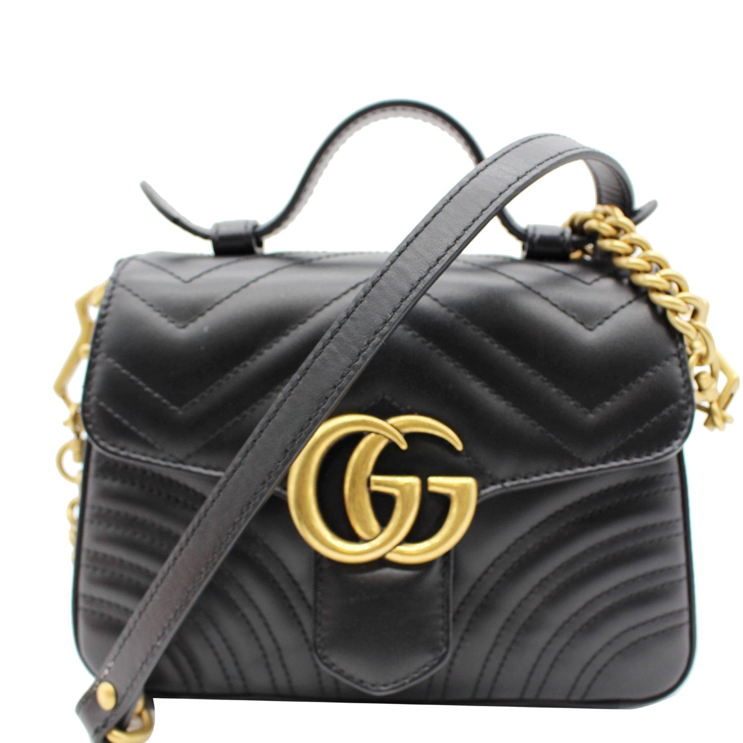 Gucci Marmont Top Handle Shoulder Bag Leather Black Black 547260