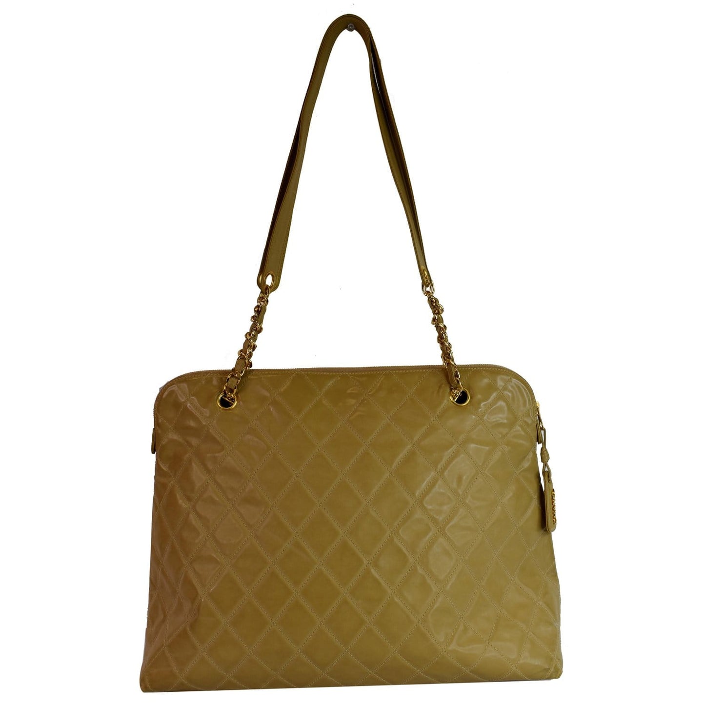 Chanel Patent Shoulder Bag Leather Tan