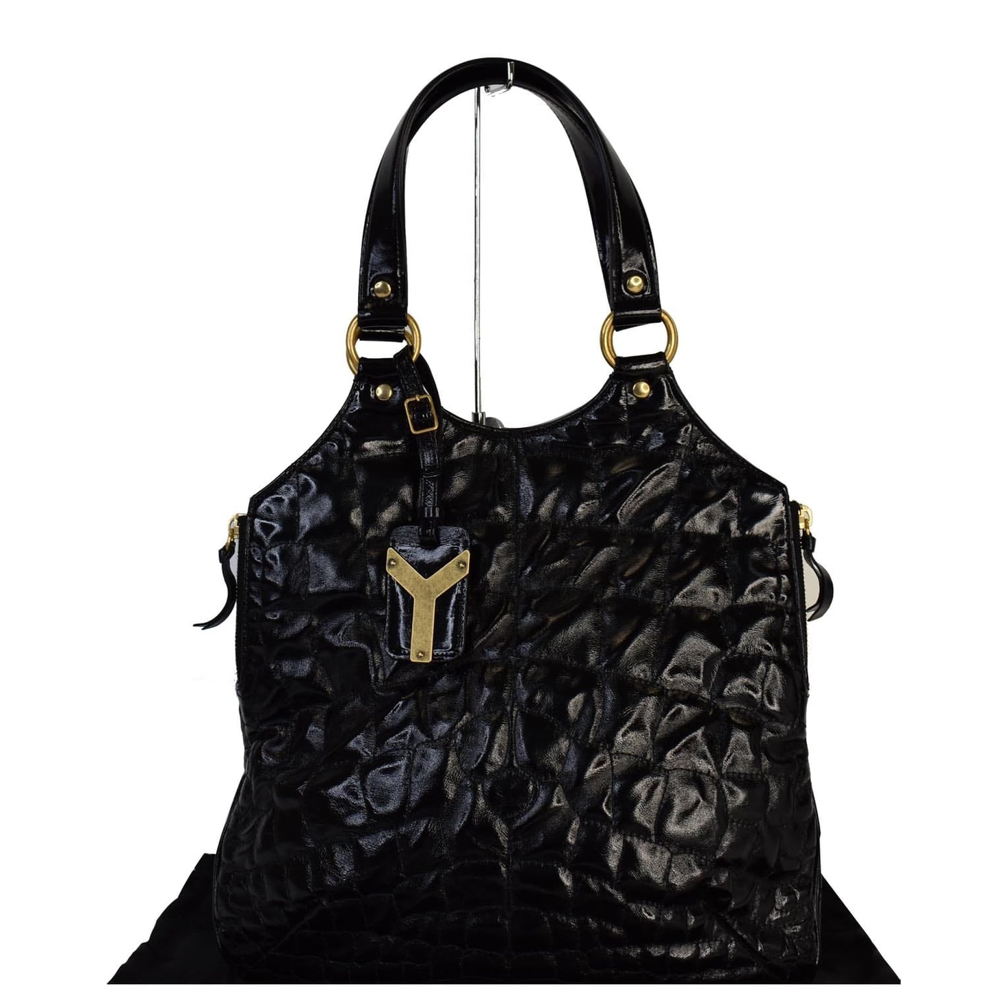 YSL Saint Laurent Saint Tribute Embossed Patent Tote Bag Last Leather Black