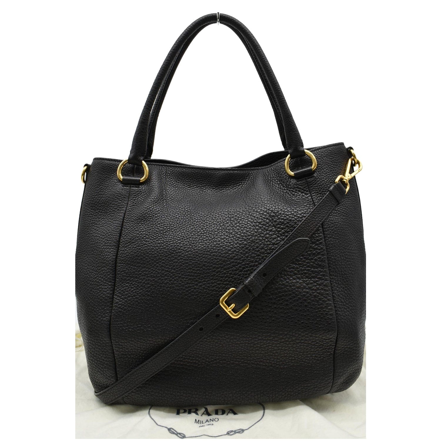 Prada Sughero Vitello Daino Tote Shoulder Bag Leather Black