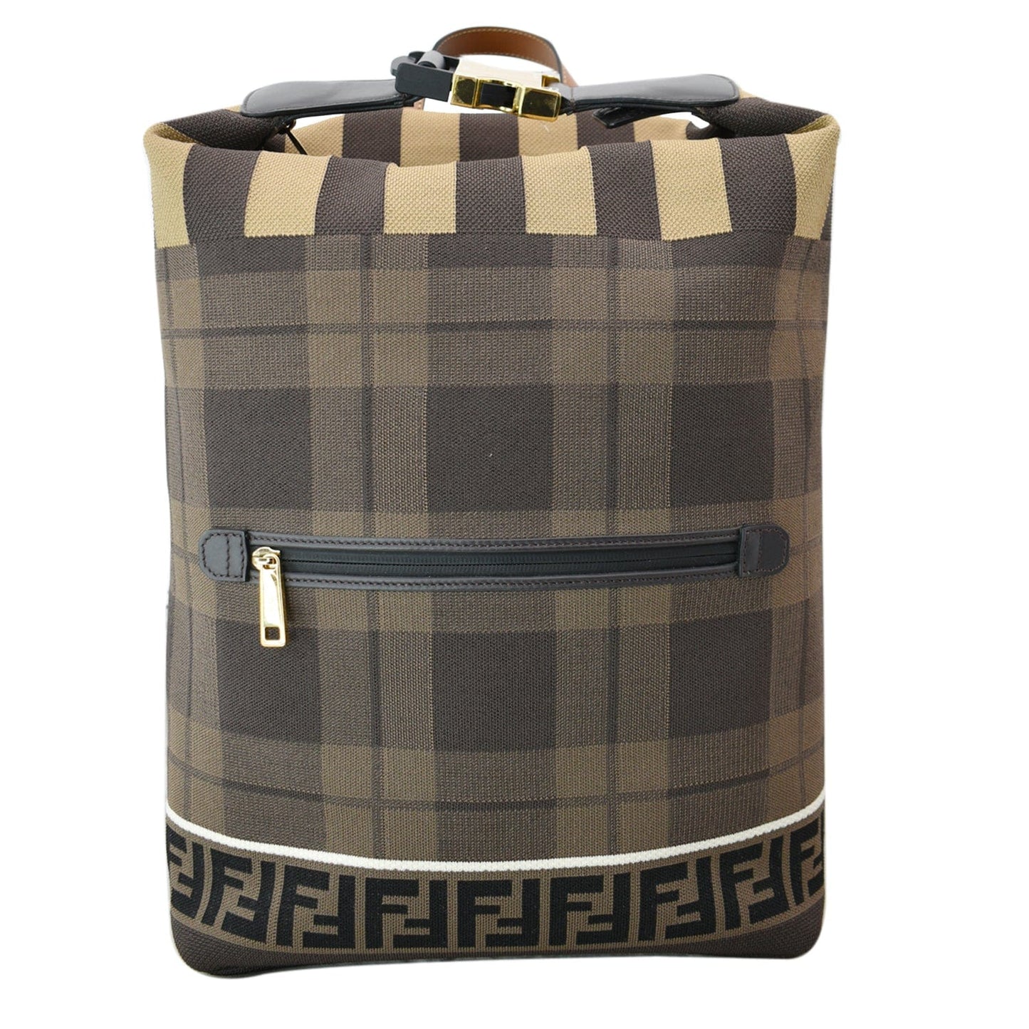 Fendi Tartan Forever Tech Knit Backpack Canvas Brown