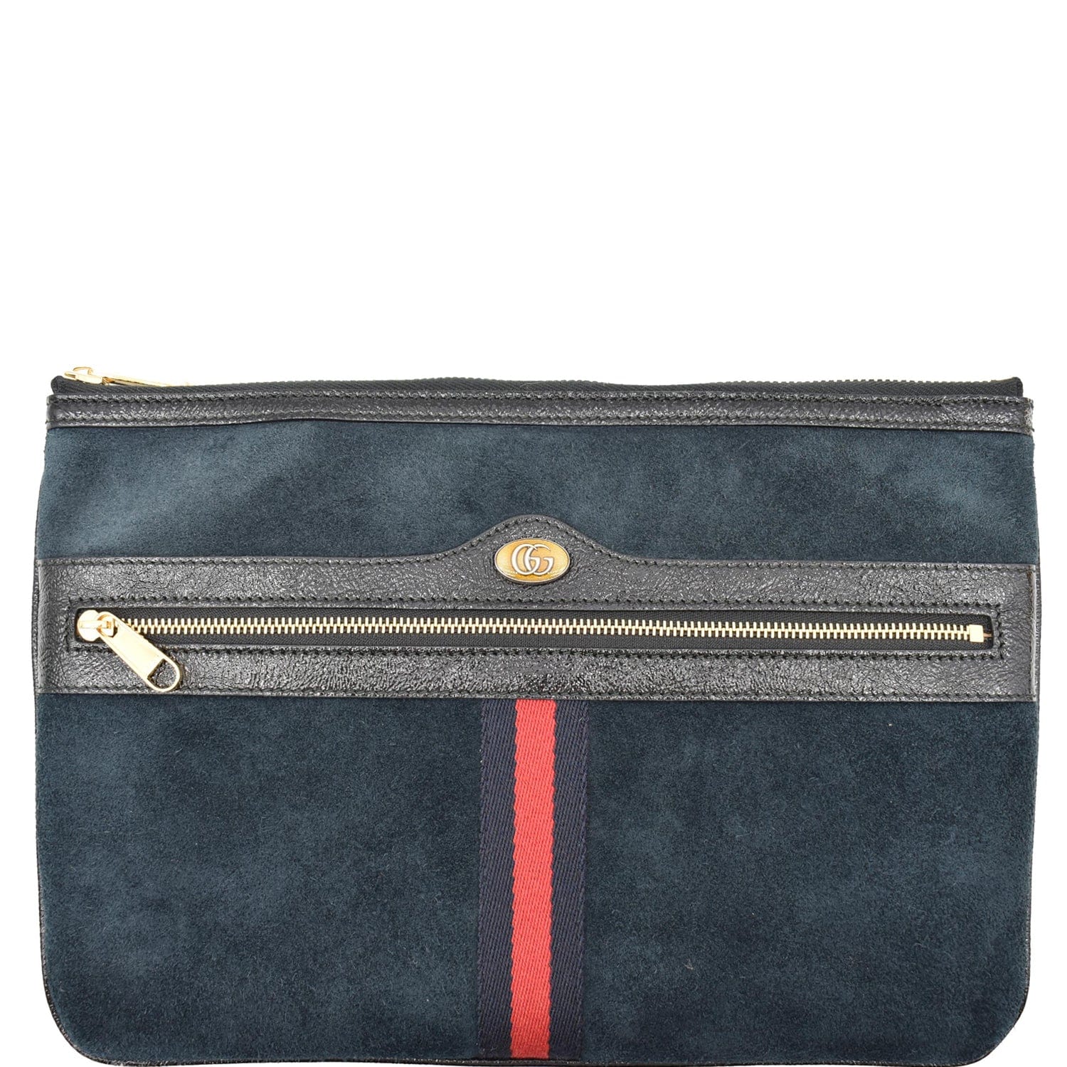 Gucci Ophidia Pouch Clutch Bag Navy Leather Suede