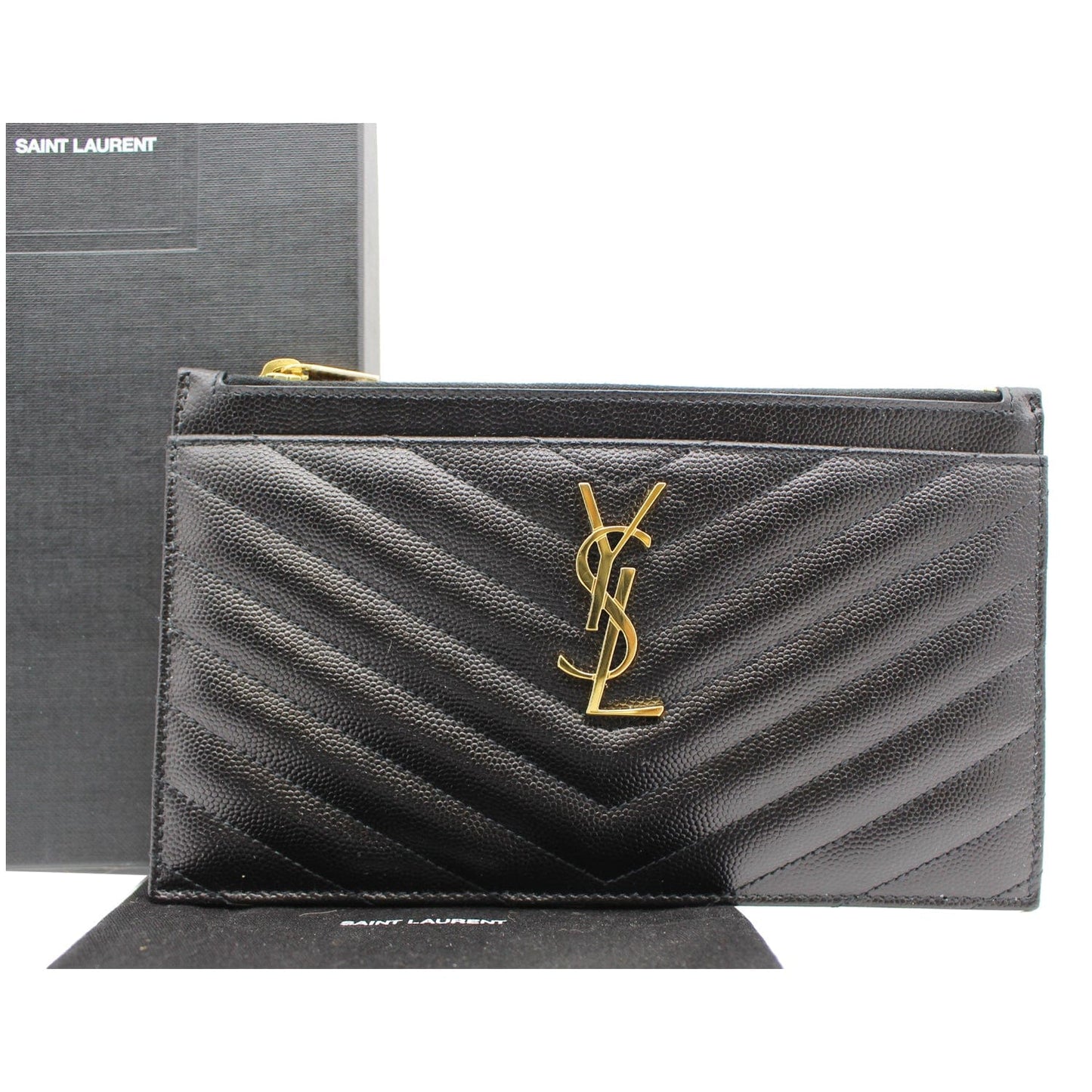 YSL Saint Laurent Saint Bill Pouch Grain De Poudre Travel Black Travel Bag