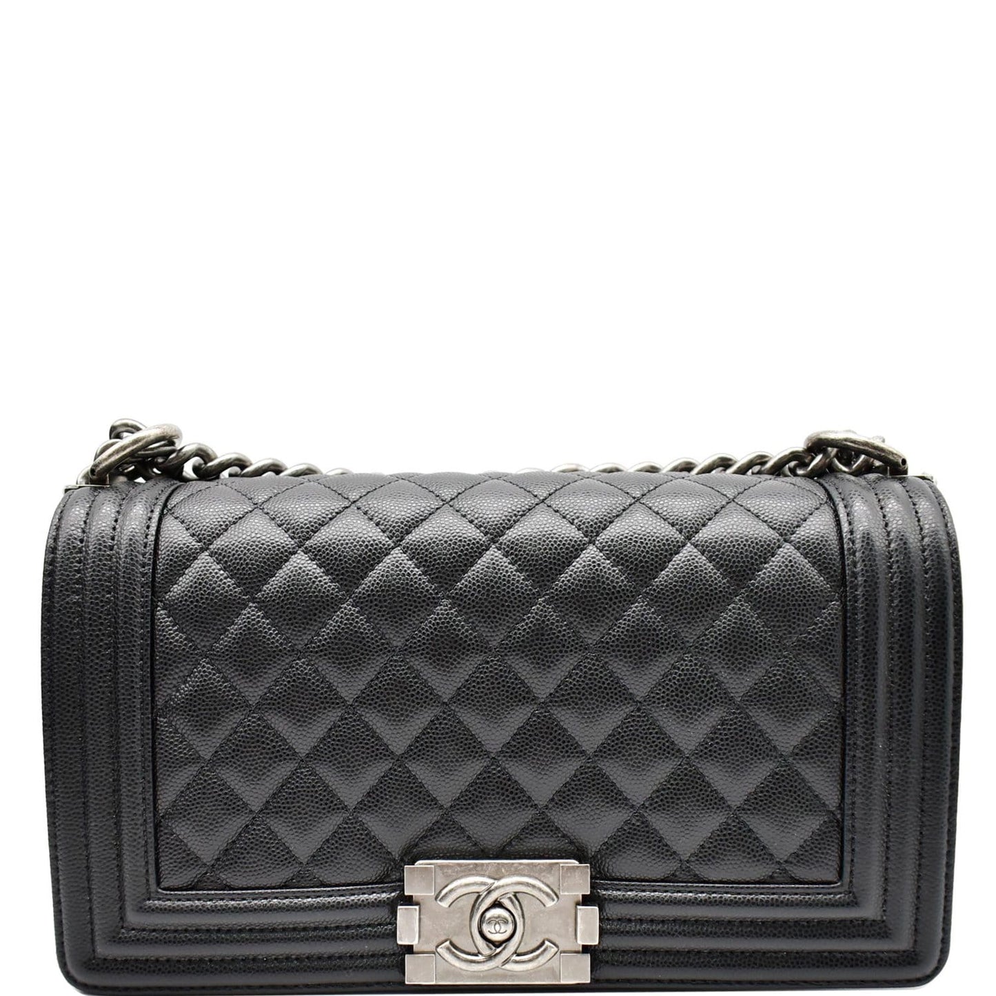Chanel Boy Flap Caviar Shoulder Bag Leather Black