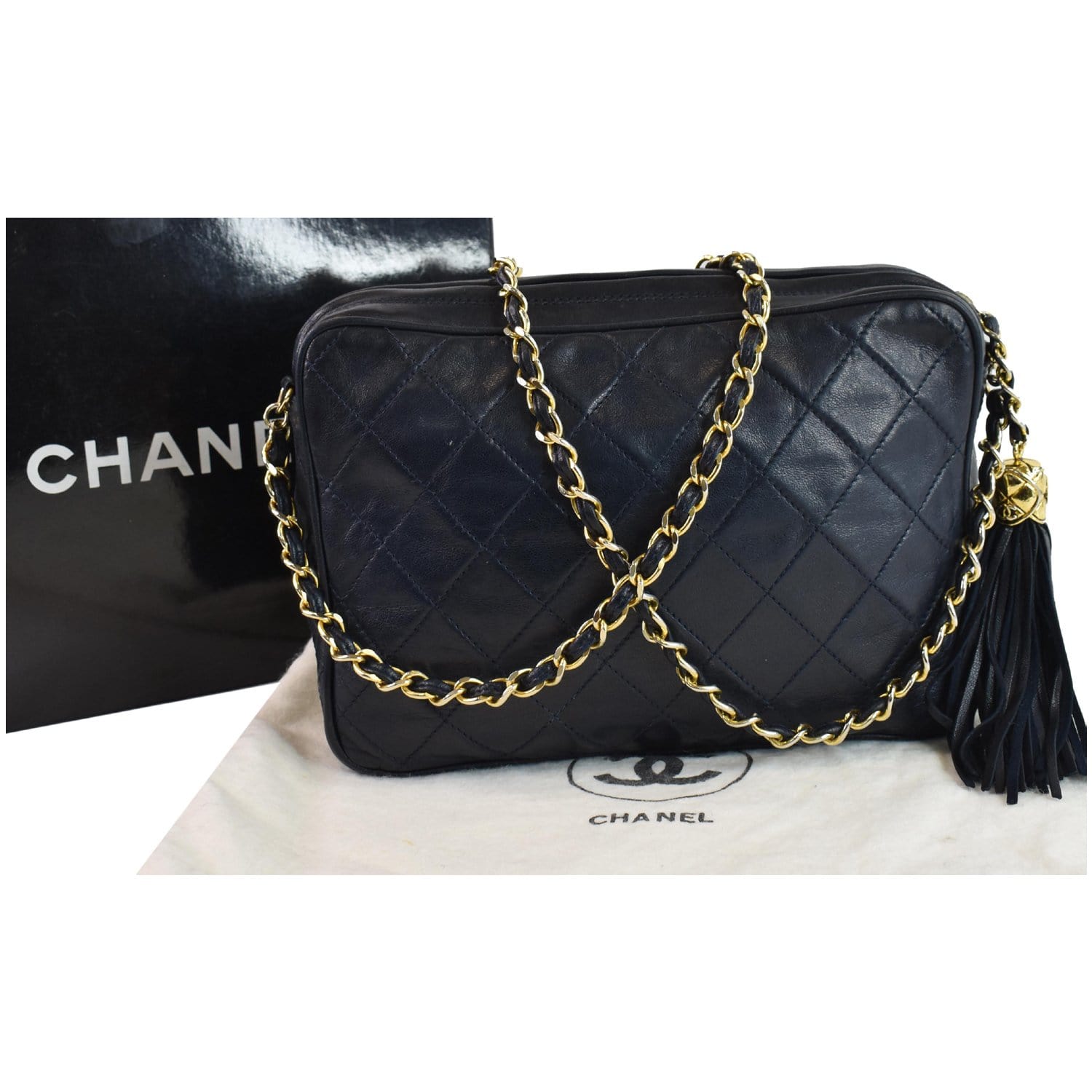 Chanel Front Pocket Lambskin Camera Bag Leather Blue Crossbody Bag