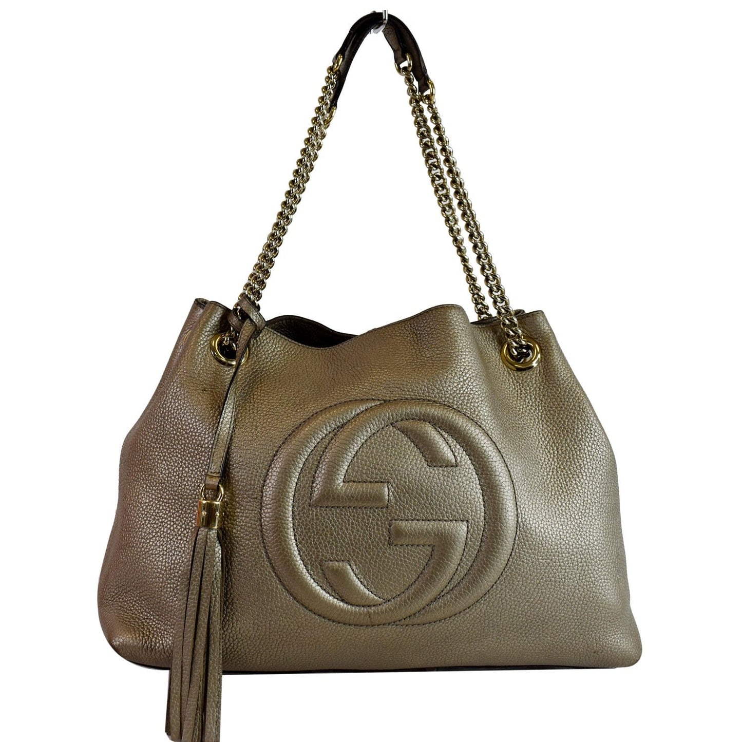 Gucci Soho Pebbled Shoulder Bag Leather Beige