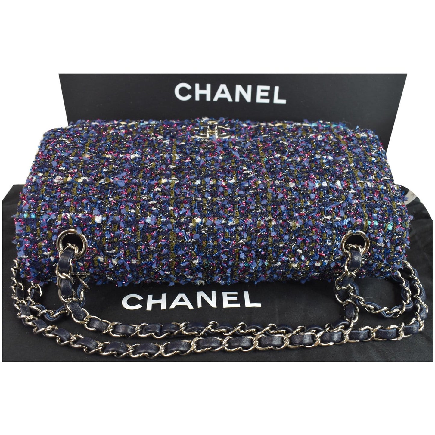Chanel Classic Double Tweed Fabric Shoulder Bag Multicolor Flap