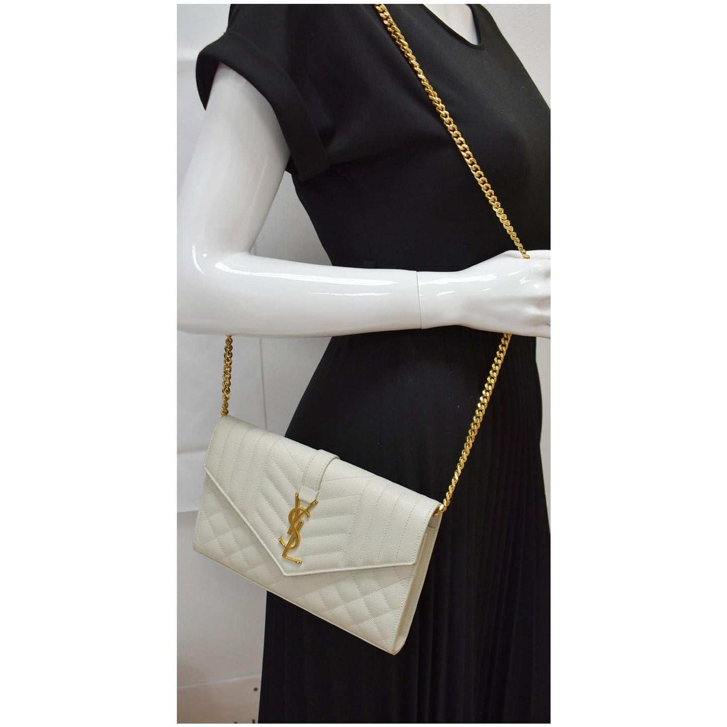 YSL Saint Laurent Saint Envelope Shoulder Bag Blanc Leather Small