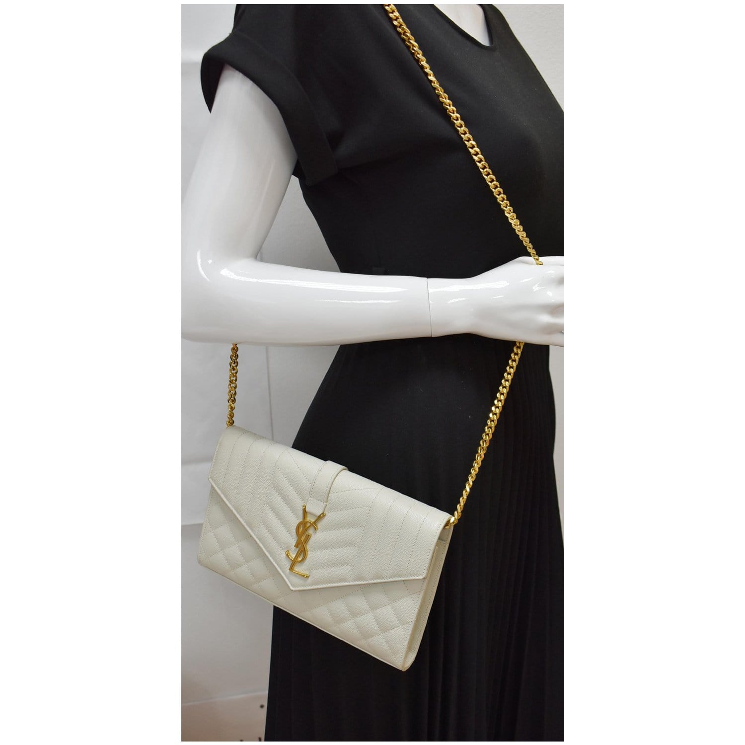 YSL Saint Laurent Saint Envelope Shoulder Bag Blanc Leather Small