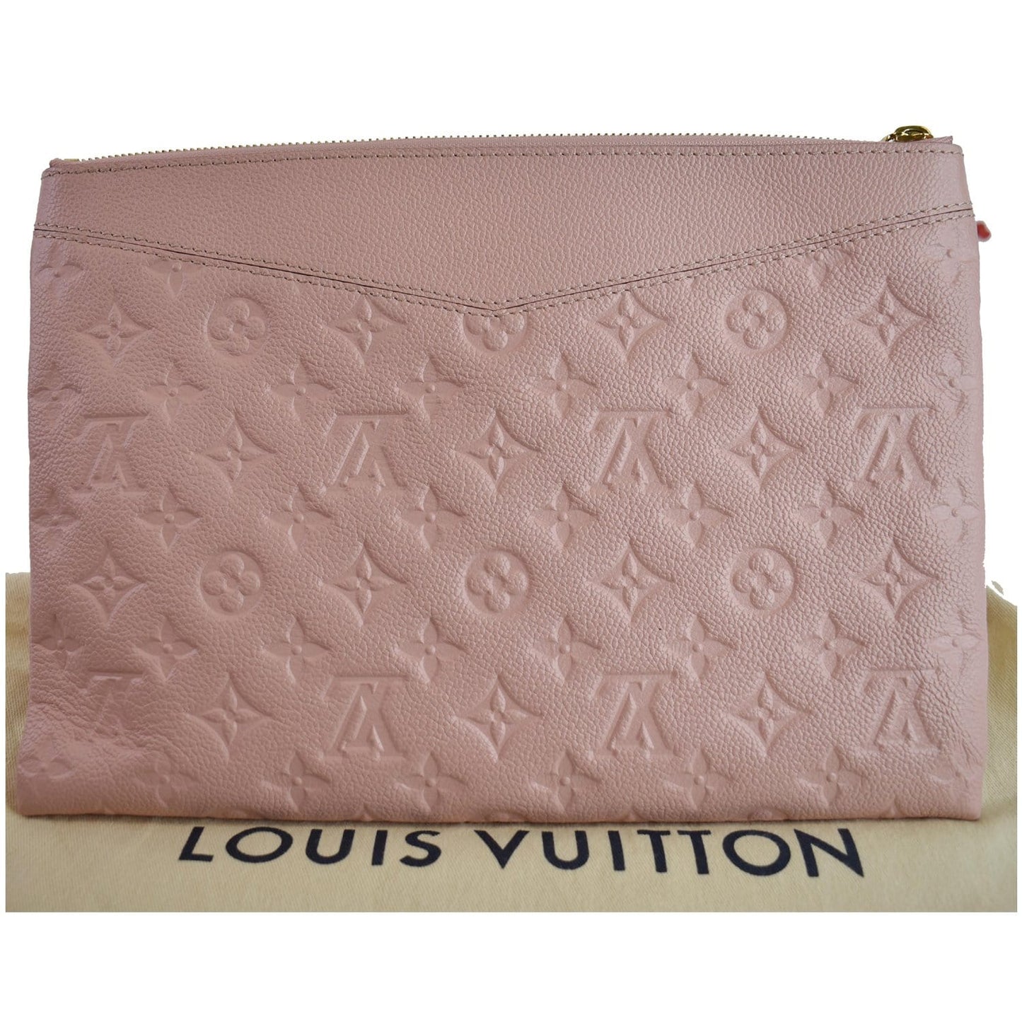 Louis Daily Pouch Empreinte Clutch Rose Poudre Leather Monogram Clutch Bag