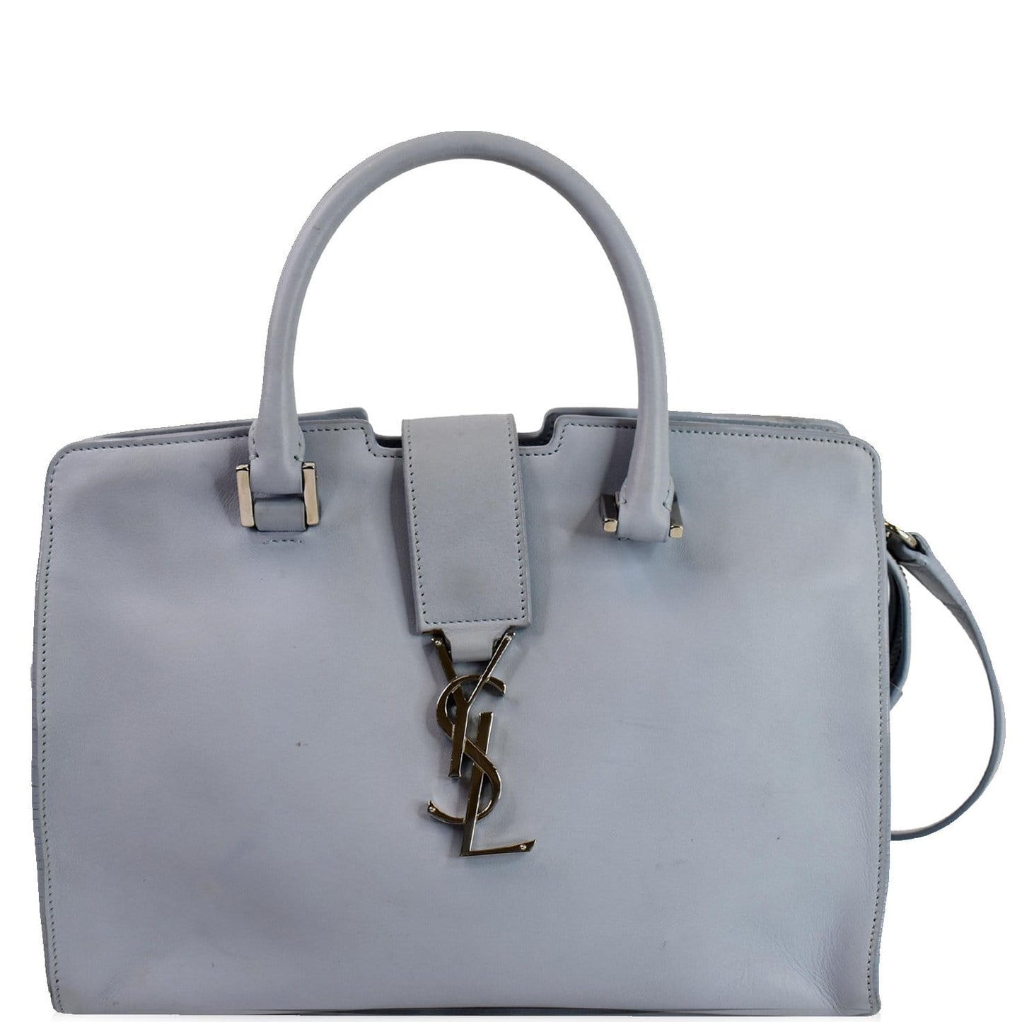 YSL Saint Laurent Saint Cabas Baby Tote Shoulder Bag Light Leather Blue