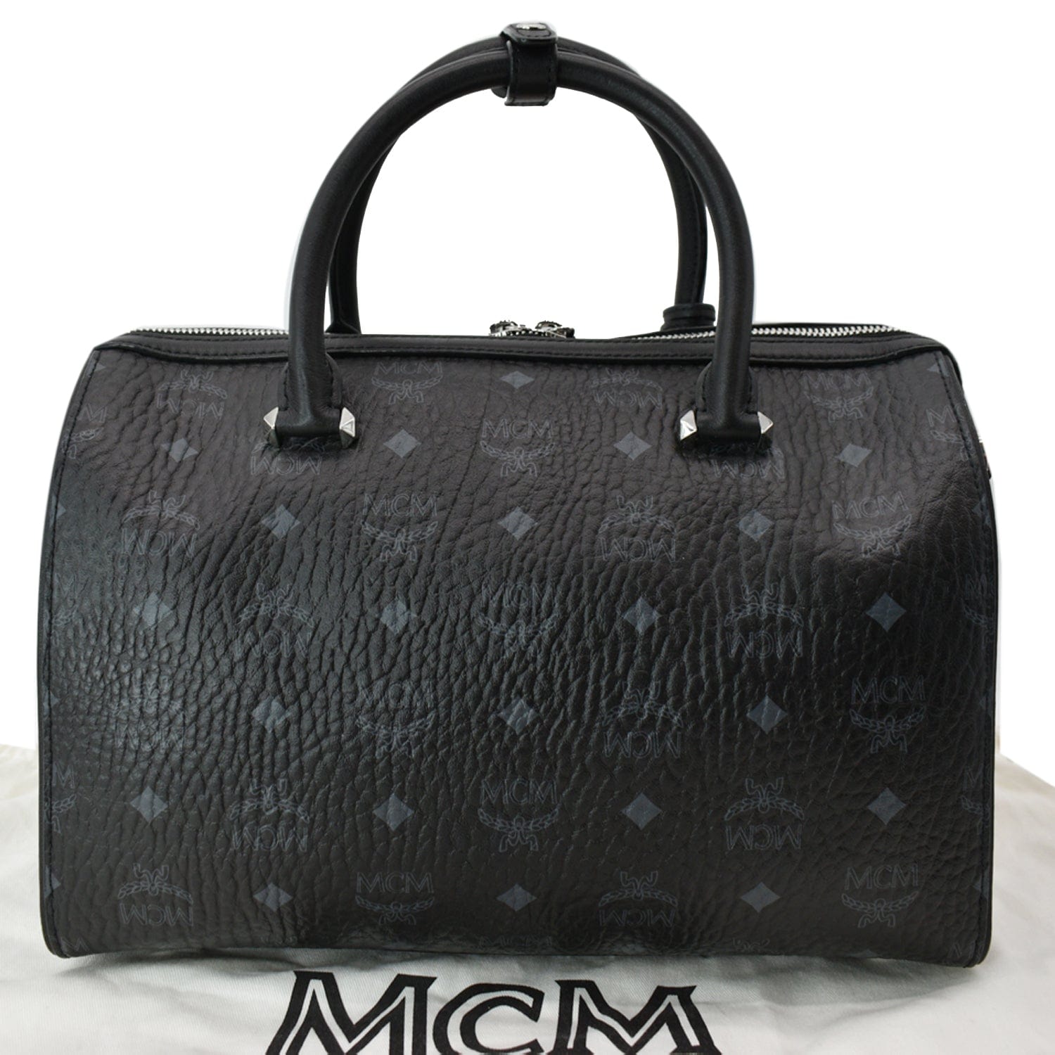MCM Visetos Boston Bag Canvas Black Travel Bag