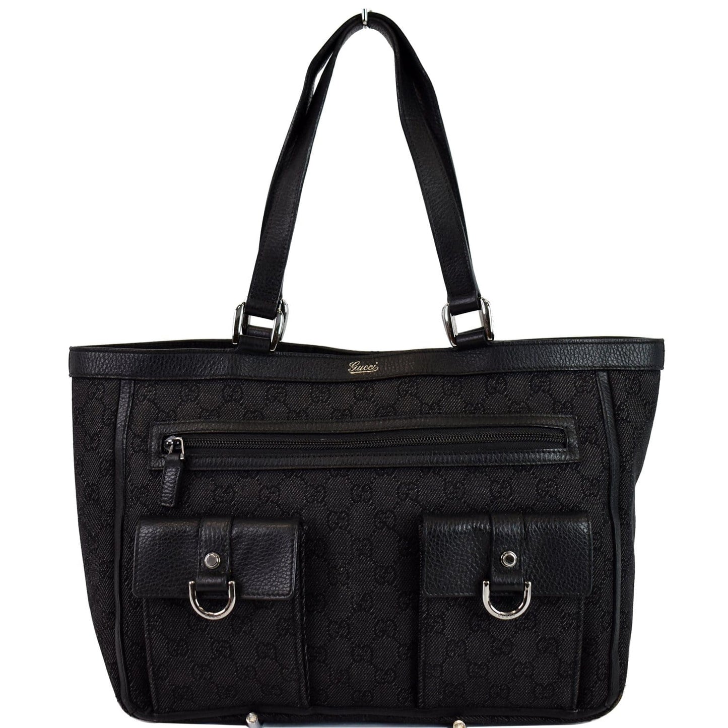 Gucci Abbey Pocket Tote Bag Off Denim Black