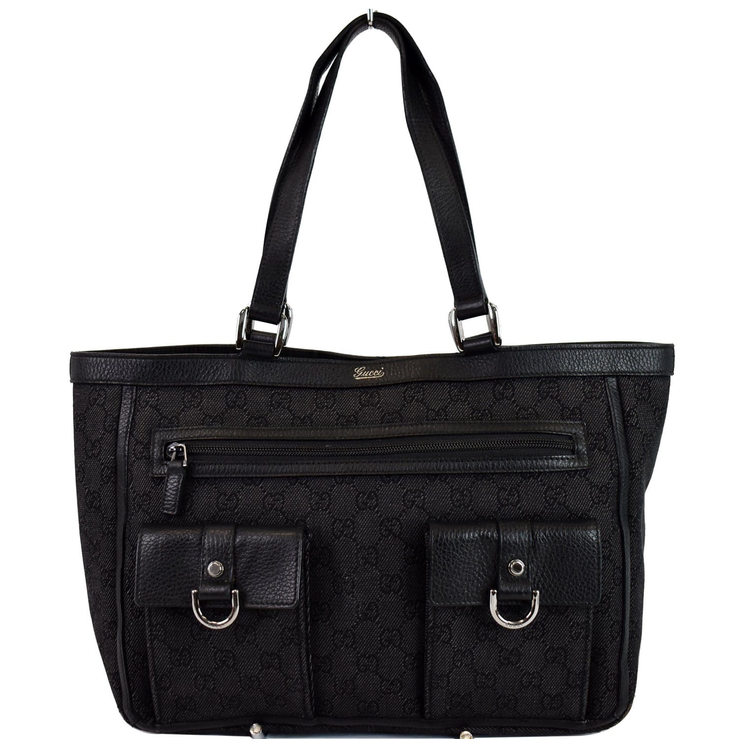 Gucci Abbey Pocket Tote Bag Off Denim Black
