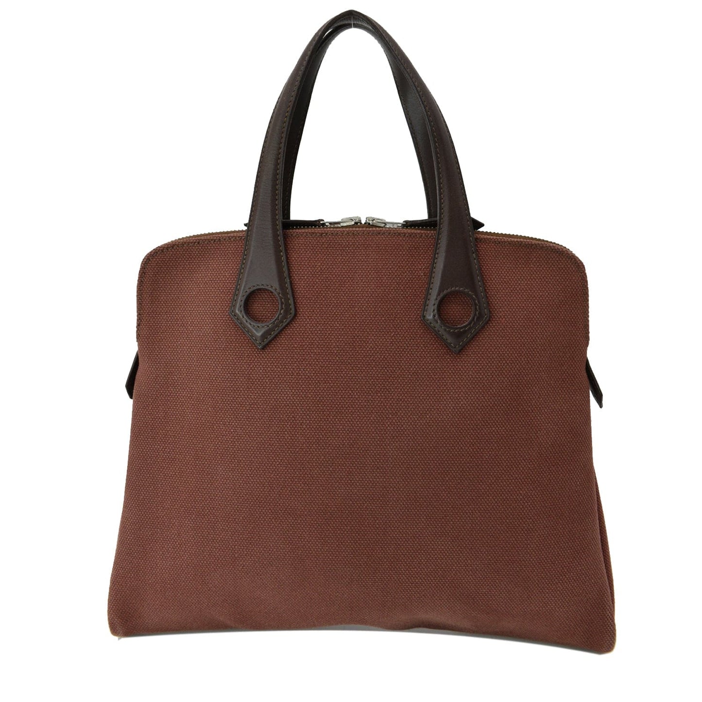 Hermes Heeboo Top Handle Satchel Bag Canvas Brown Travel Bag