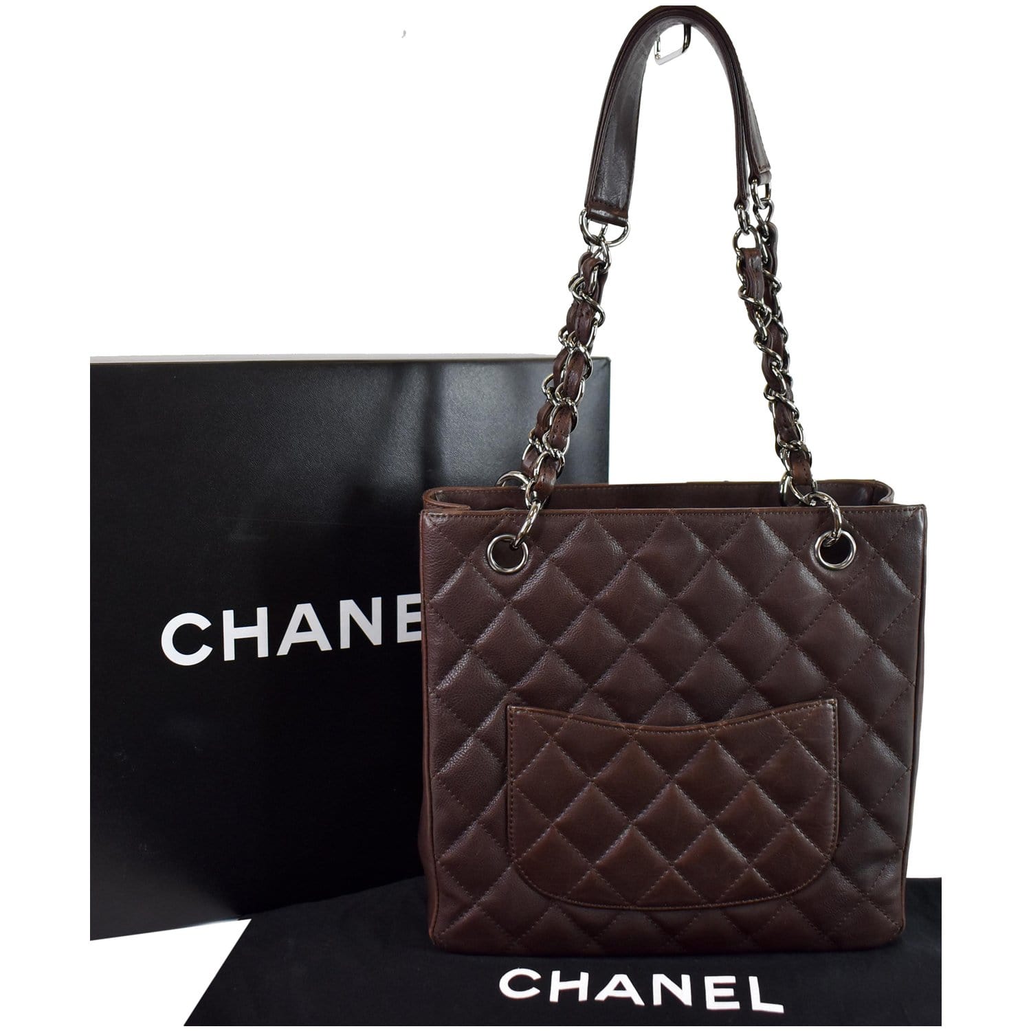 Chanel Pst Caviar Petit Shopping Tote Bag Leather Brown Shoulder Bag