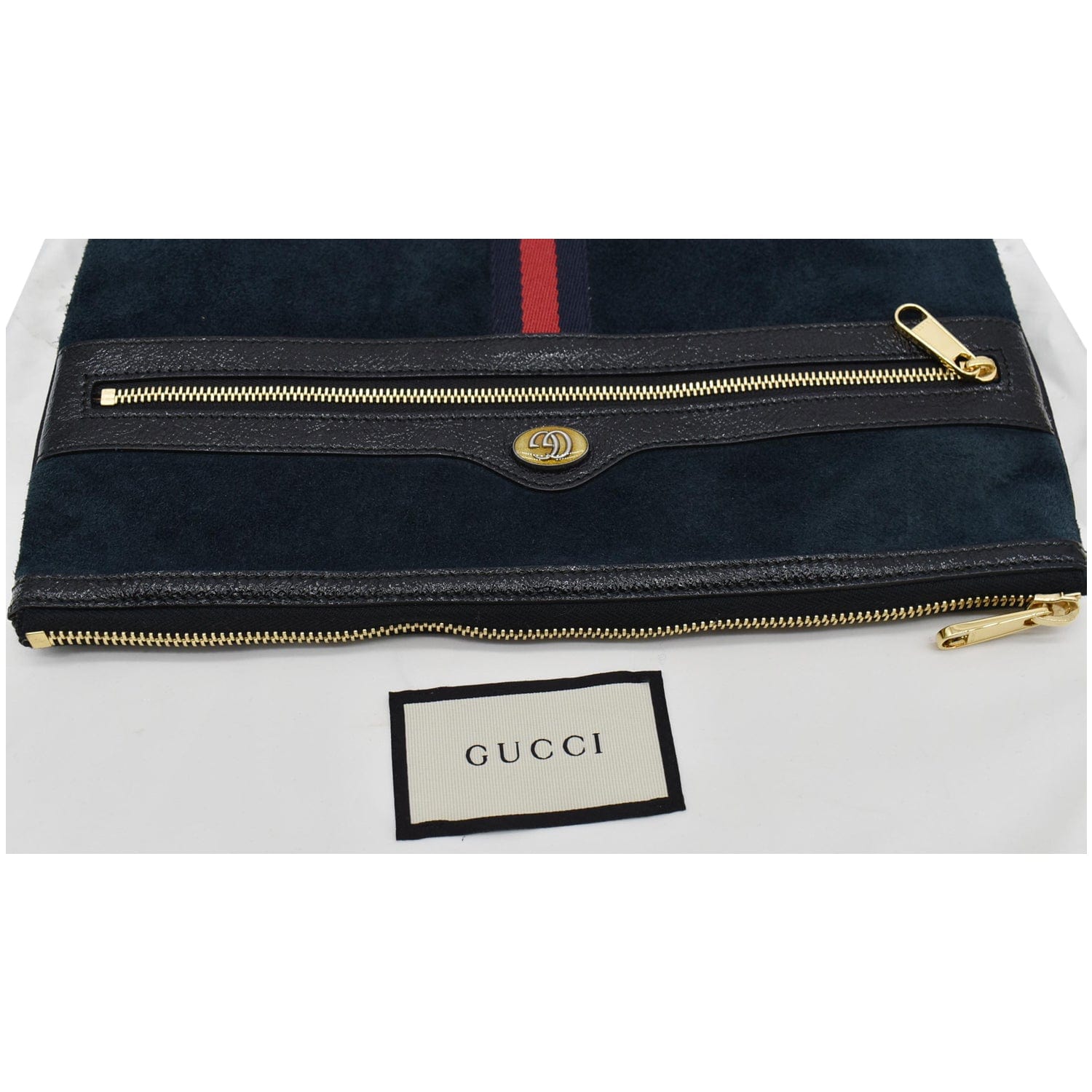 Gucci Ophidia Pouch Clutch Bag Navy Leather Suede