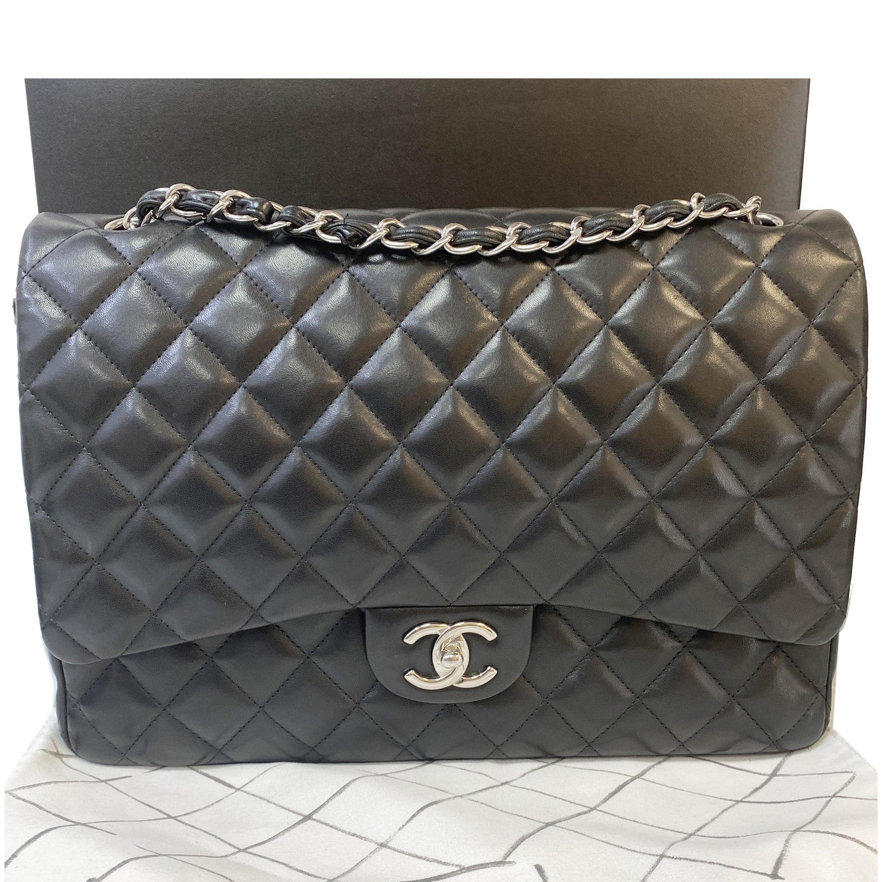 Chanel Jumbo Maxi Shoulder Bag Leather Black