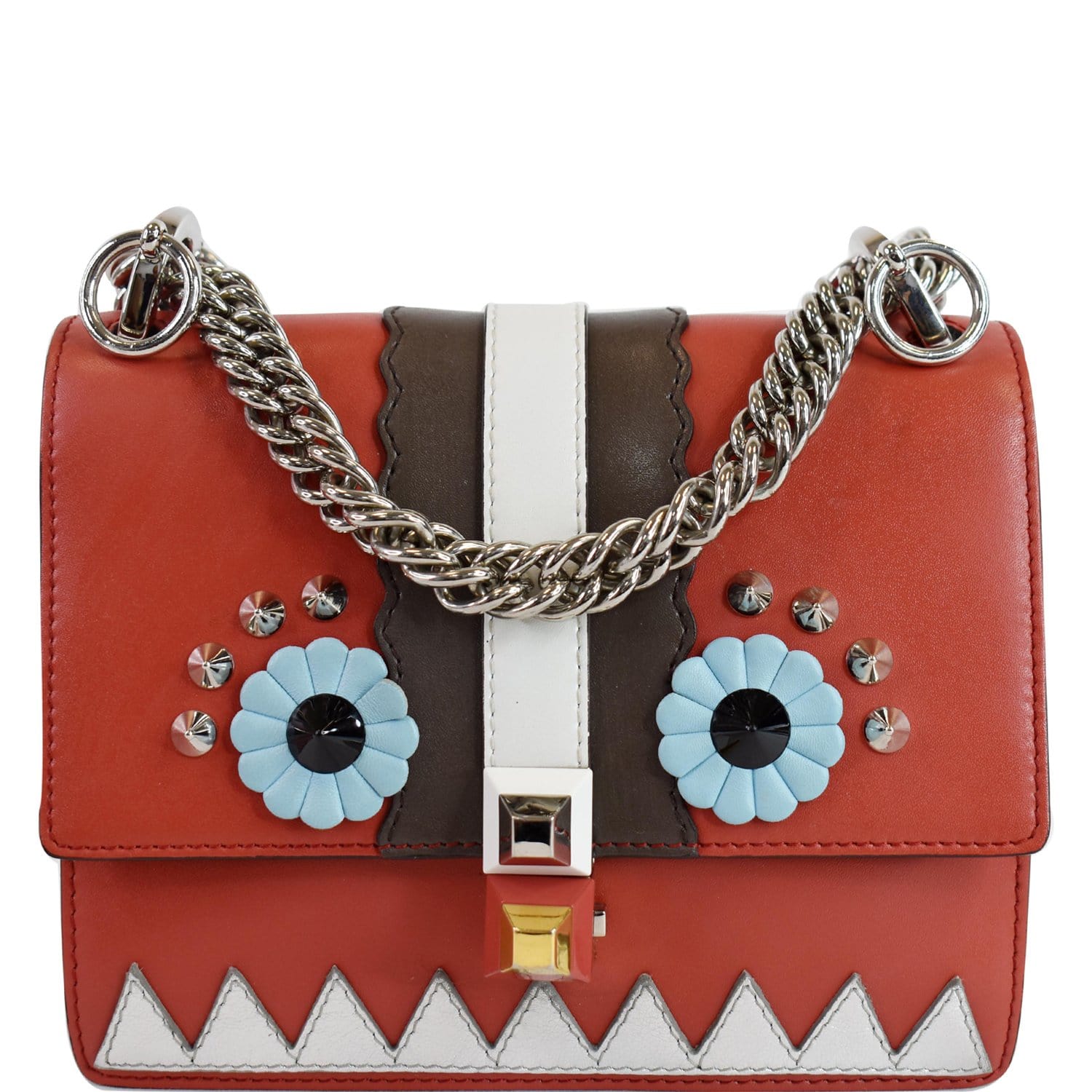 Fendi Kan Eyes Faces Shoulder Bag Leather Red