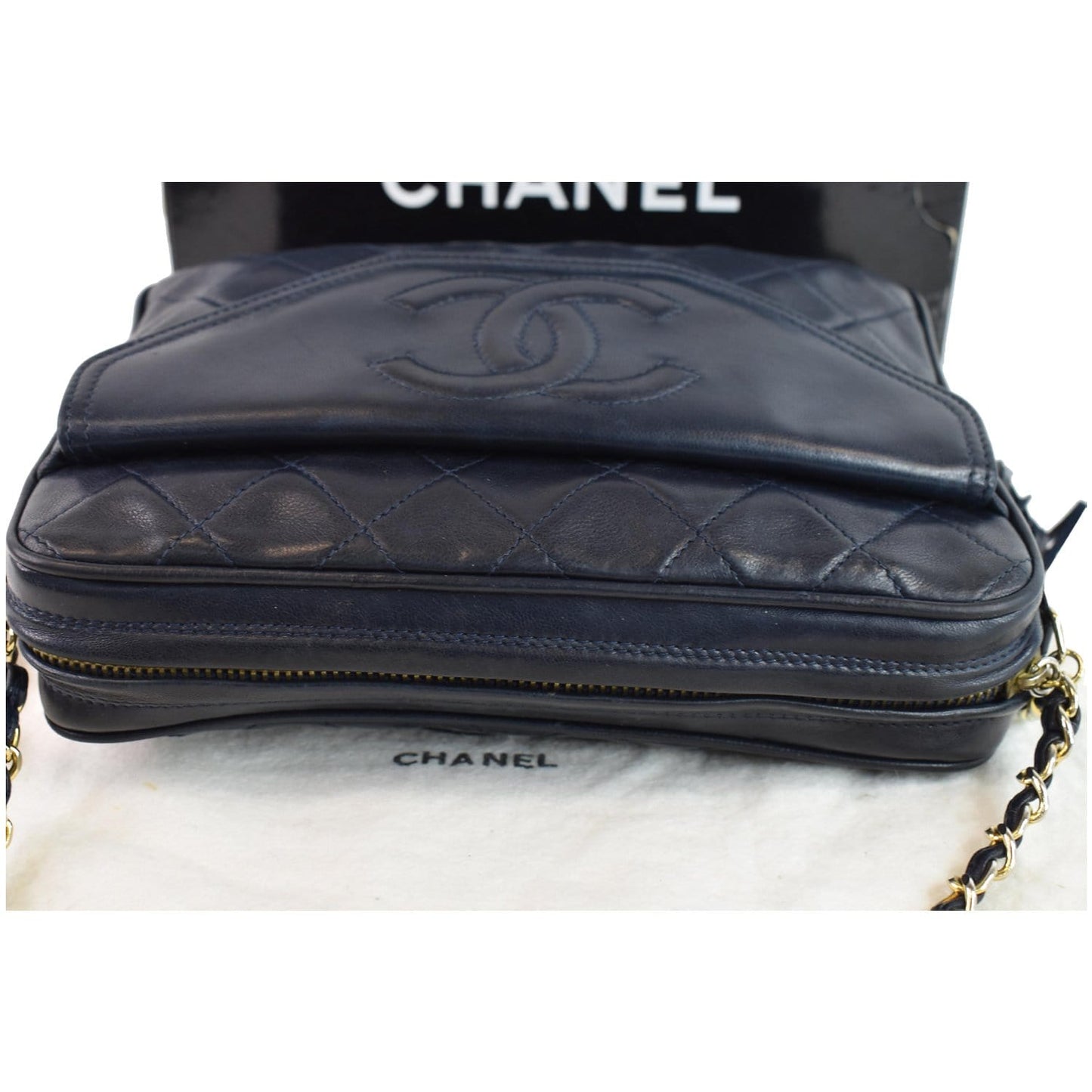 Chanel Front Pocket Lambskin Camera Bag Leather Blue Crossbody Bag