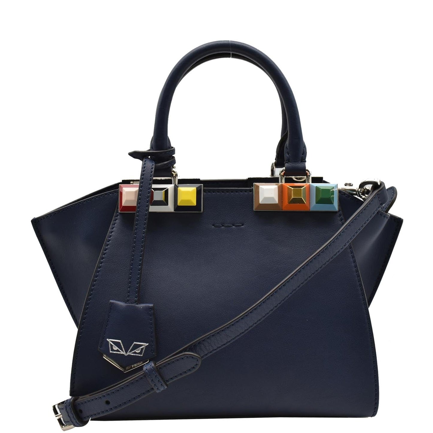 Fendi Petite 3Jours Studded Tote Bag Dark Leather Blue
