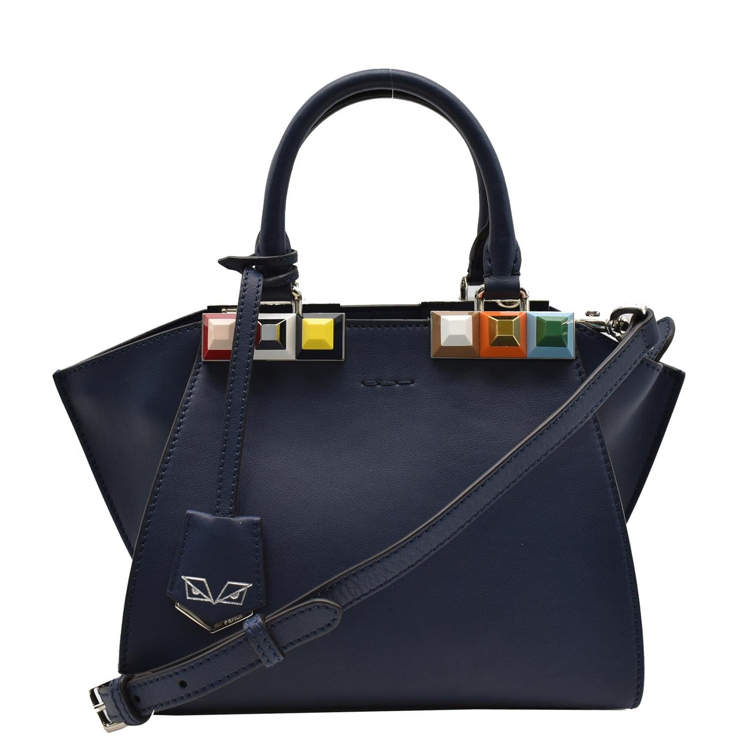 Fendi Petite 3Jours Studded Tote Bag Dark Leather Blue