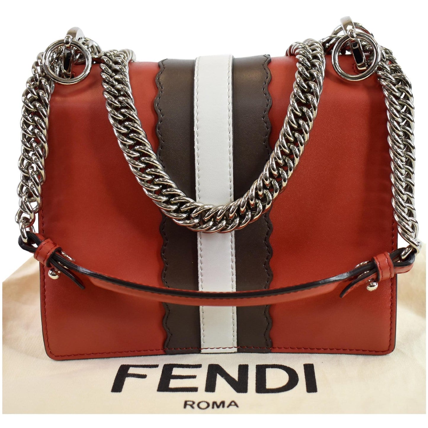 Fendi Kan Eyes Faces Shoulder Bag Leather Red