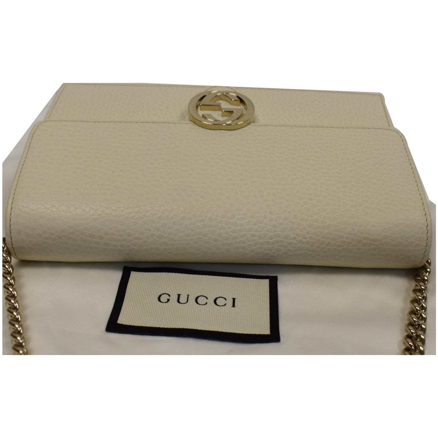 Gucci Interlocking Pebbled Crossbody Bag Ivory Leather