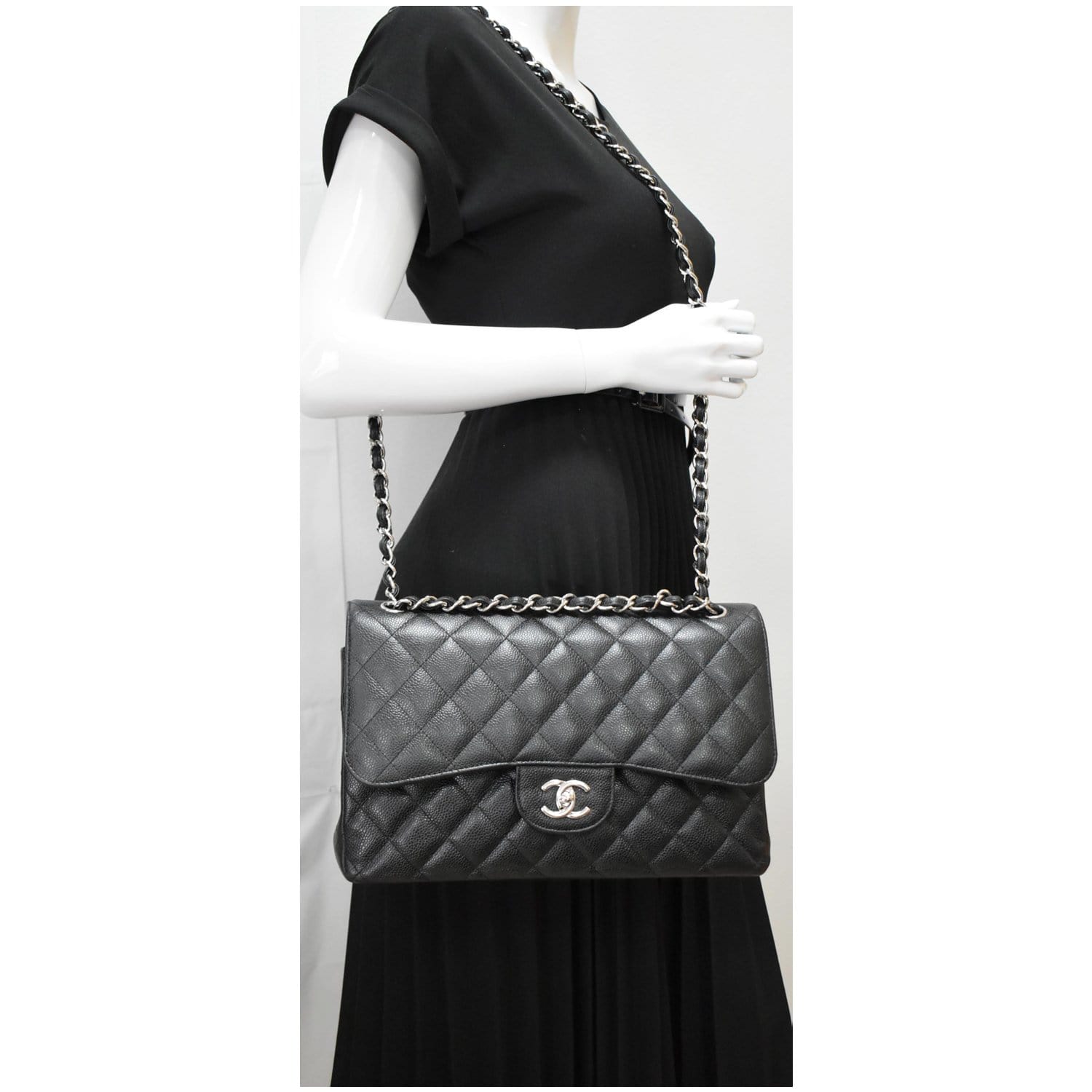 Chanel Jumbo Double Caviar Shoulder Bag Hot Deals Leather Black
