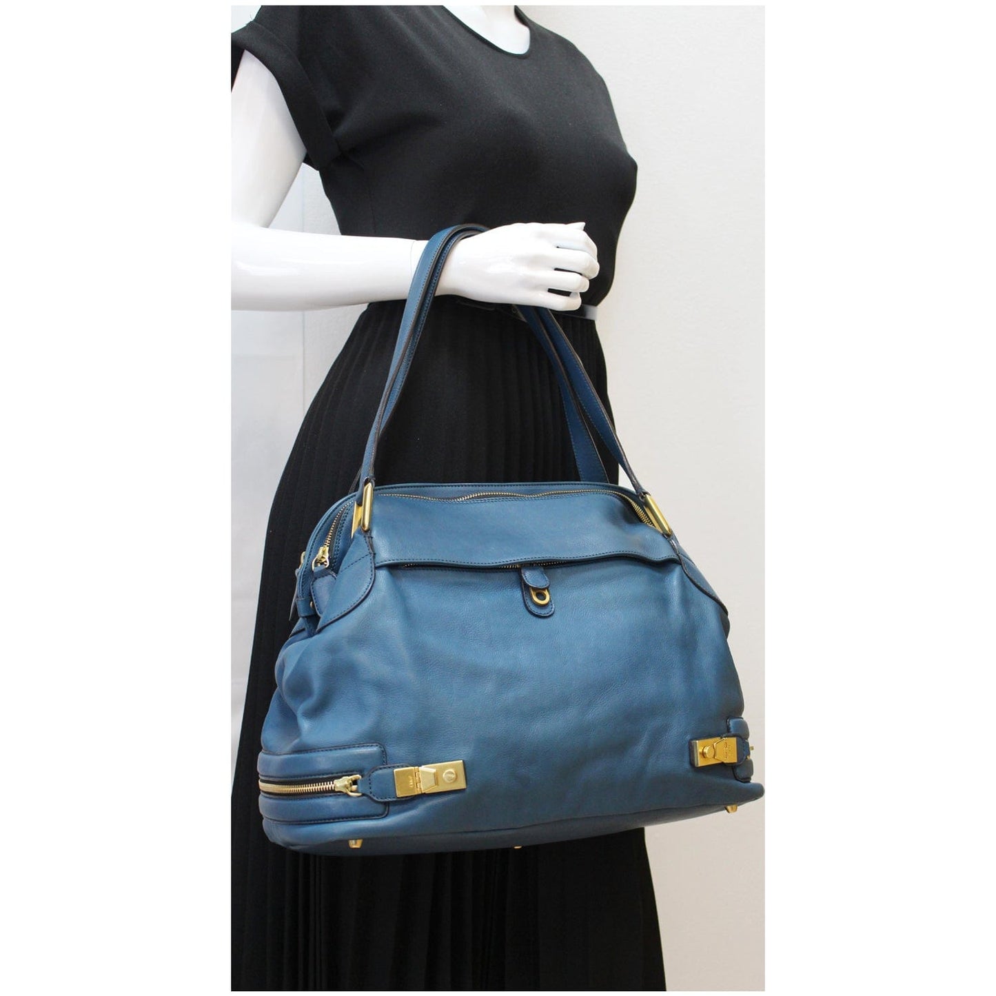 Chloe Cary Zipped Tote Bag Leather Blue