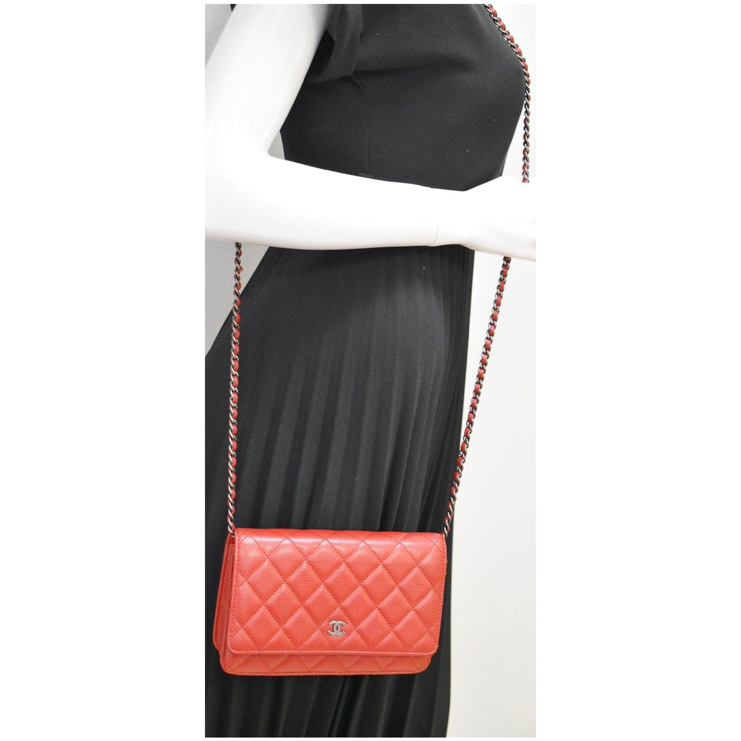 Chanel Cc Woc Caviar Crossbody Bag Leather Red