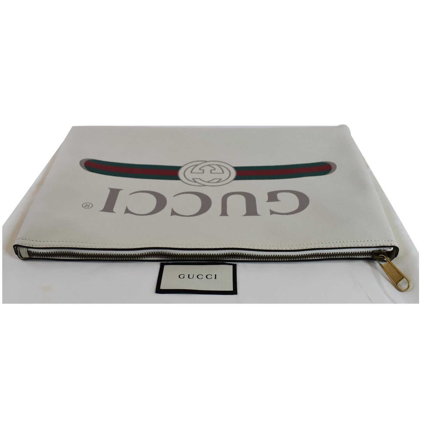 Gucci Pebbled Logo Portfolio Clutch Last Call Leather White Clutch Bag