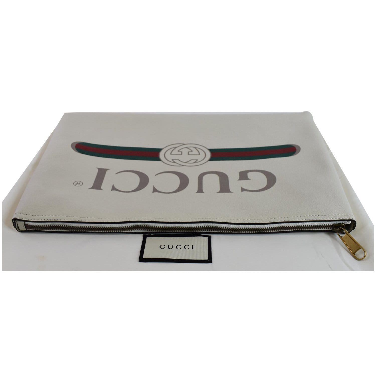 Gucci Pebbled Logo Portfolio Clutch Last Call Leather White Clutch Bag