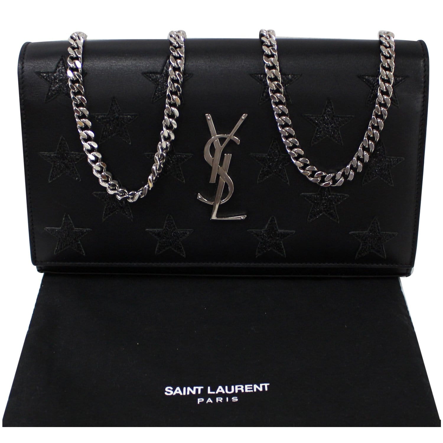 YSL Saint Laurent Saint Kate Stars Clutch Crossbody Bag Leather Black