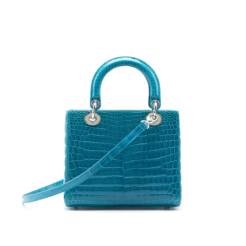 Dior Alligator Turquoise Lady Tote Handbag Medium Tote Bag