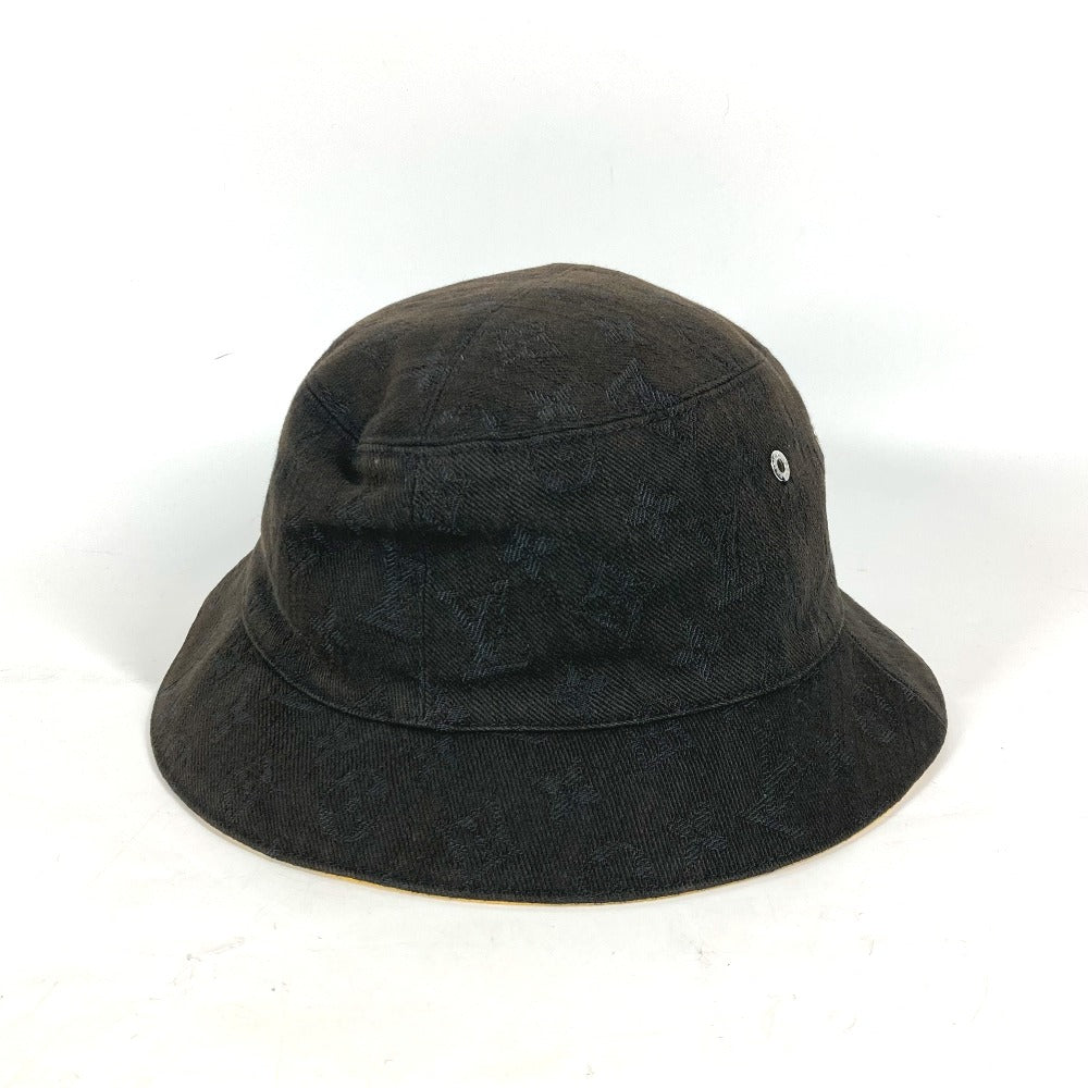 Louis Vuitton M76209 Polyester Bucket Bob Chapo Monogram Denim Cotton Black Hat