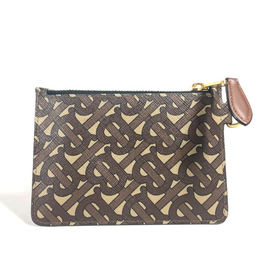 Burberry Pouch Tb Women Handbag Leather Brown Logo Travel Bag